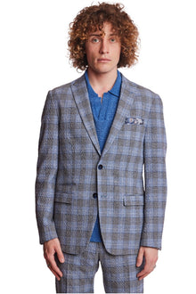  Ashton Peak Jacket - slim - Grey Blue Seersucker Check