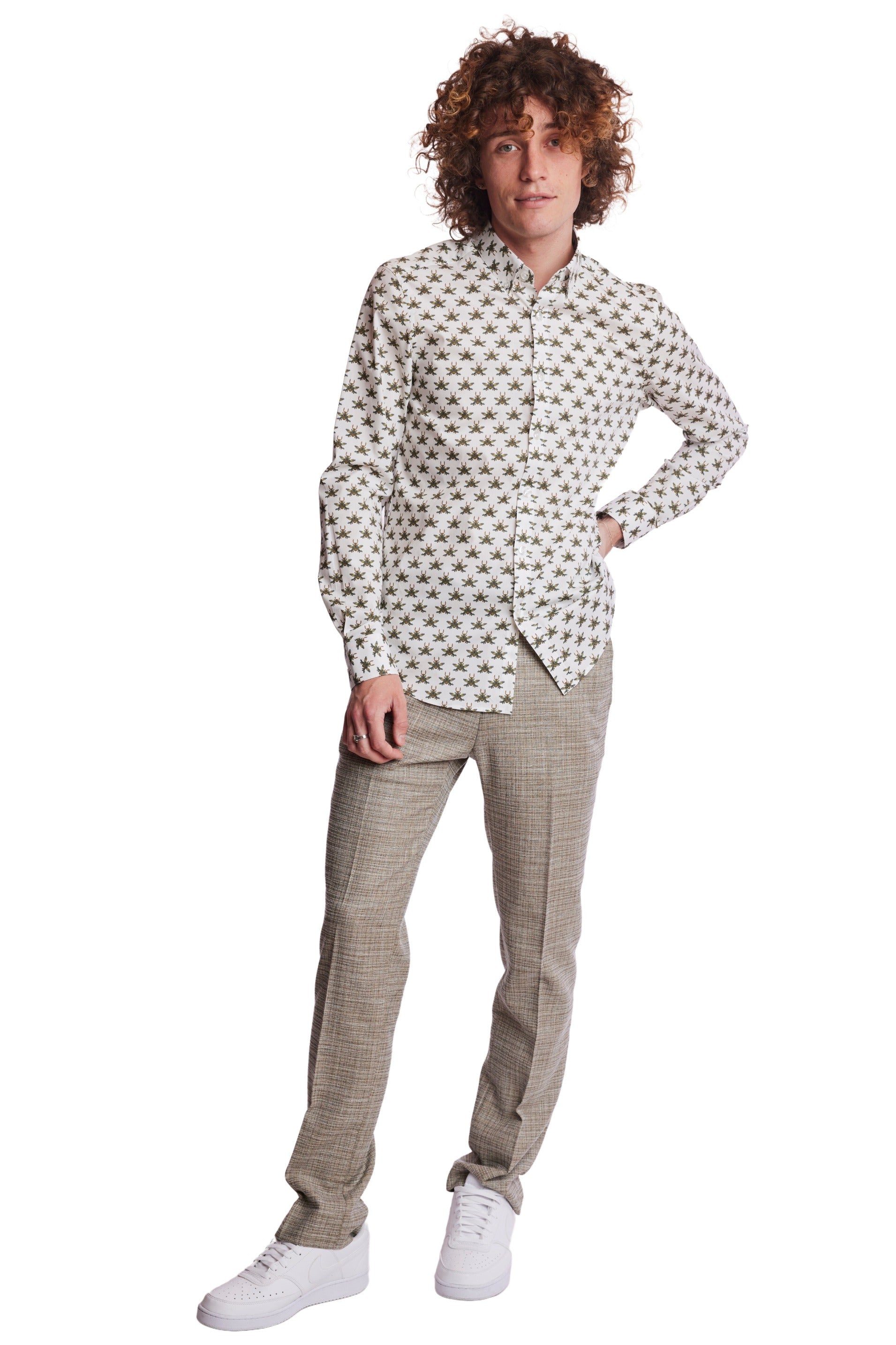 Brian Button Down Shirt - White Bees