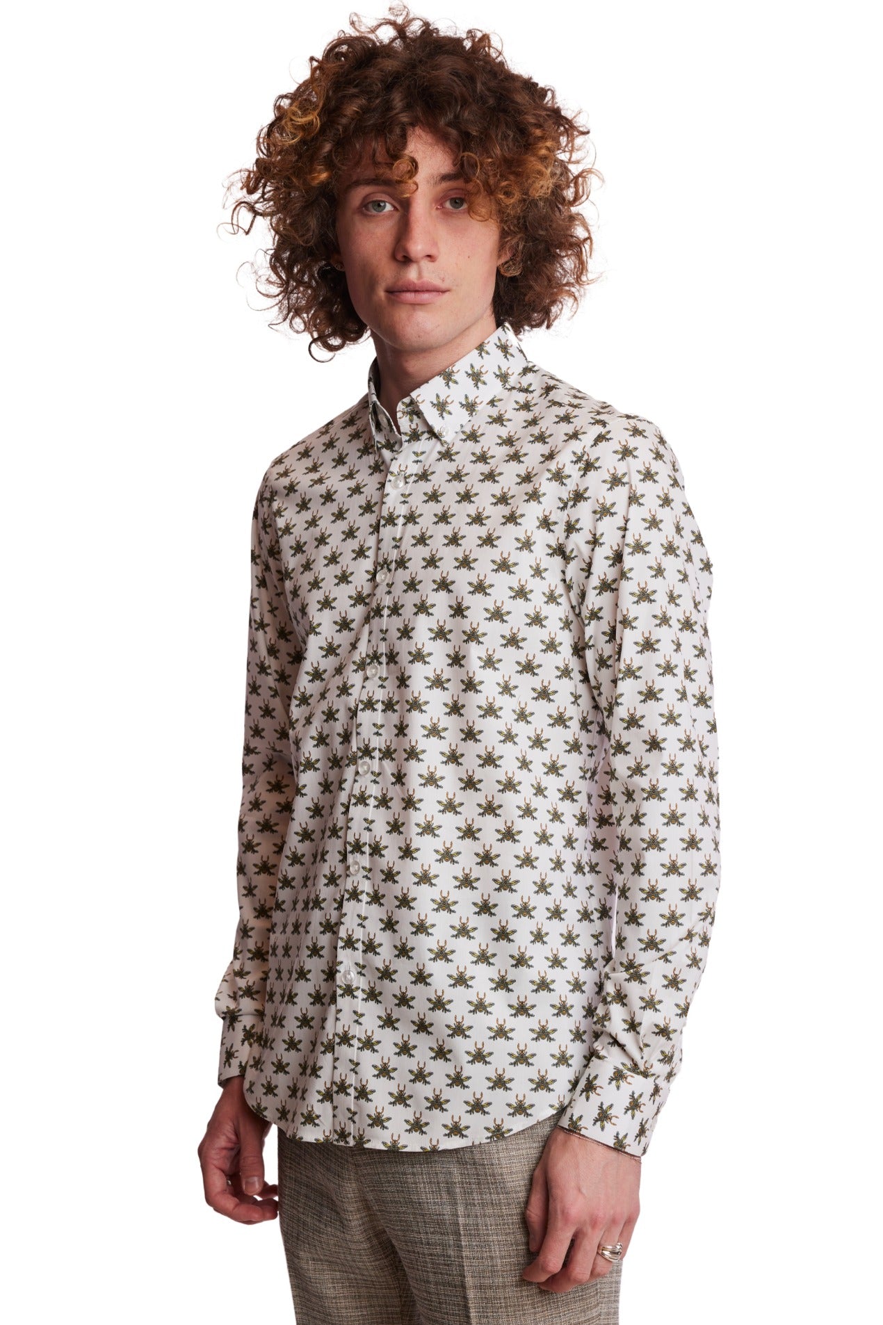 Brian Button Down Shirt - White Bees