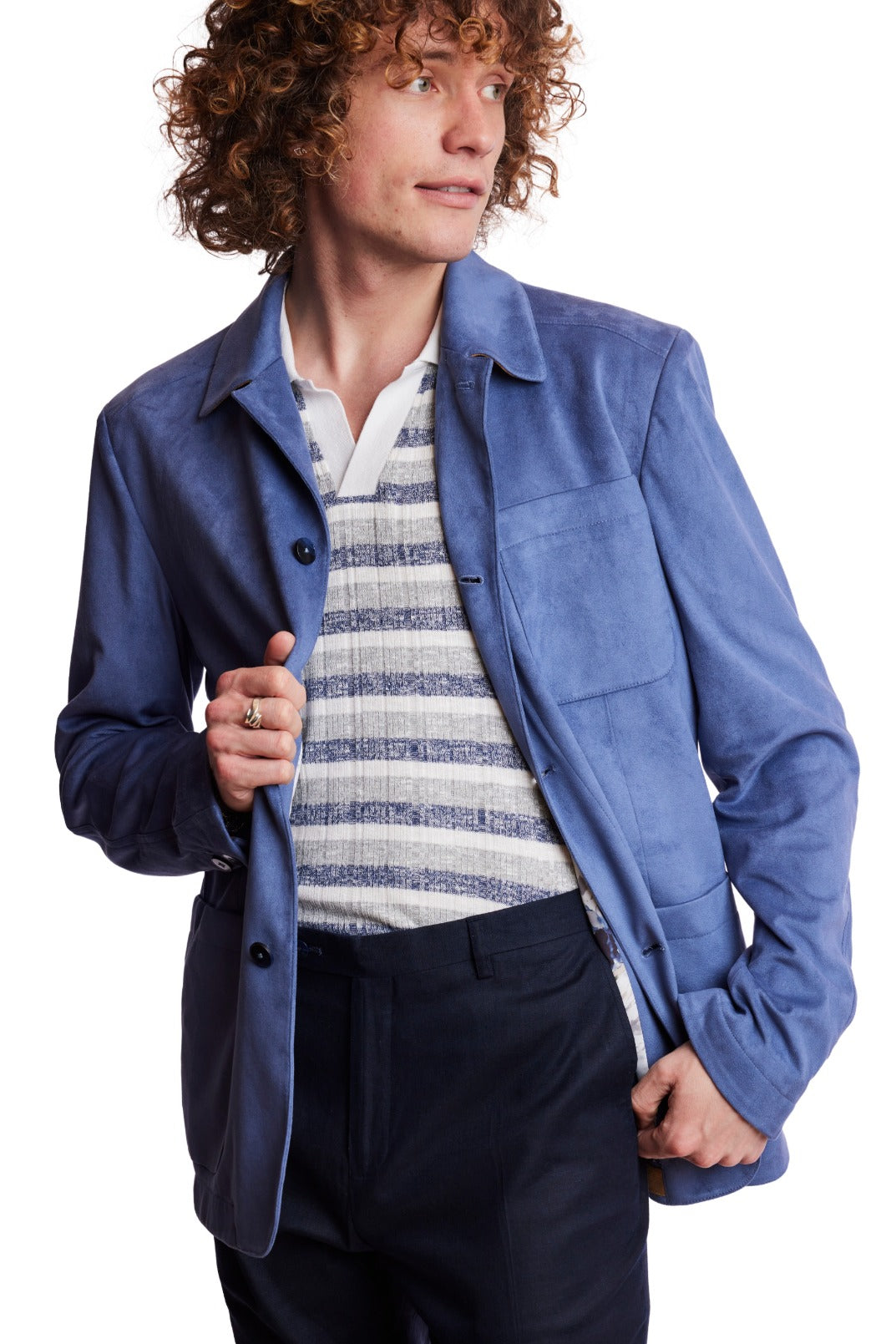 City 3 Patch Pocket Jacket - slim - Blue Mercury Microsuede