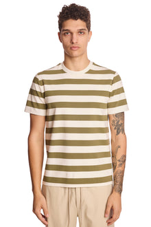  Crew Neck T - Olive and White Wide Stripes