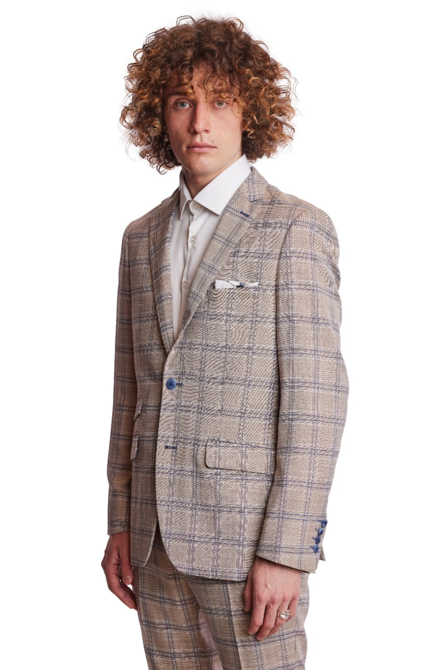 Dover Notch Jacket - slim - Tan Blue White Check