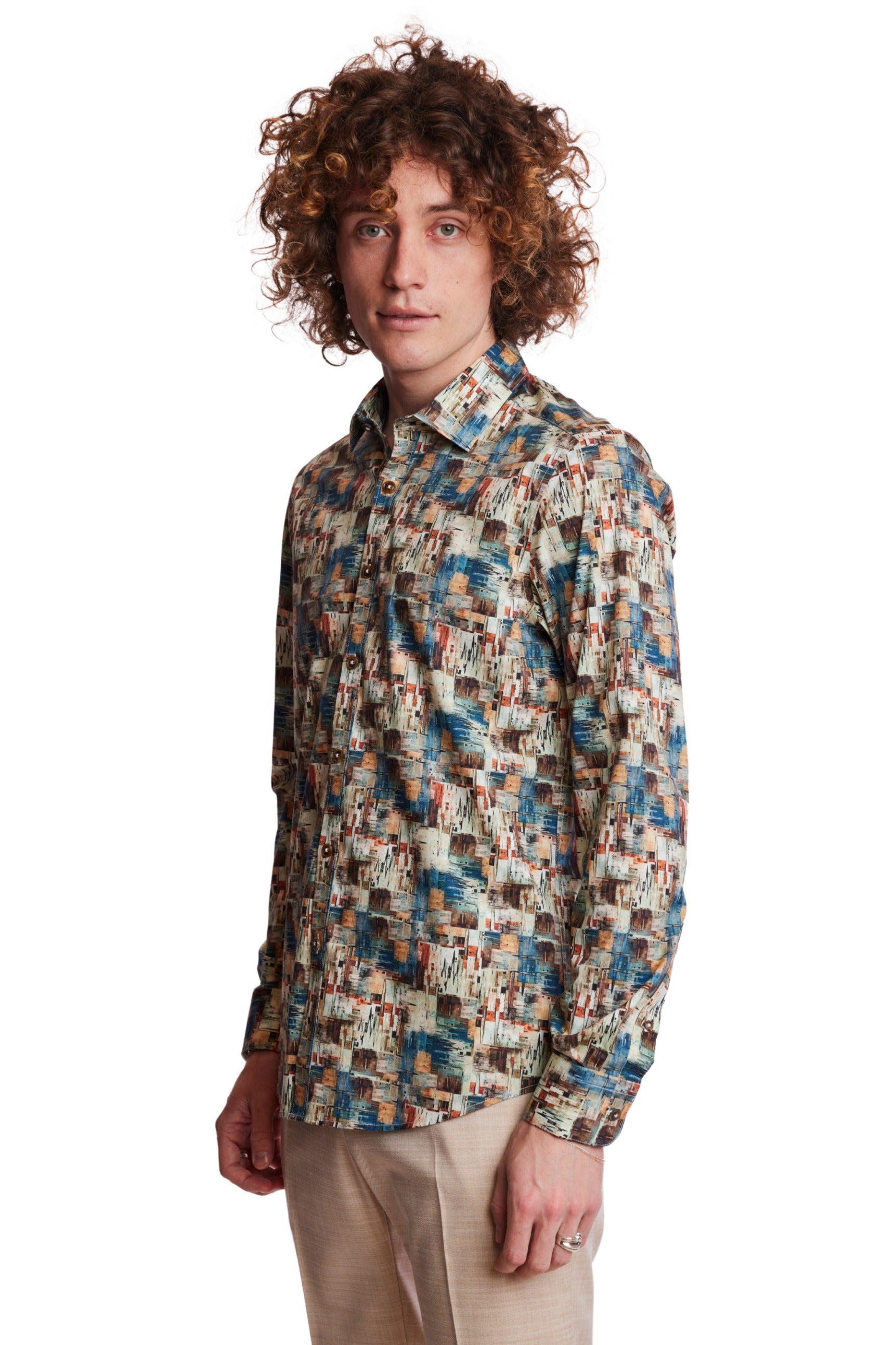 Samuel Spread Collar Shirt - Blue Rust Streaks