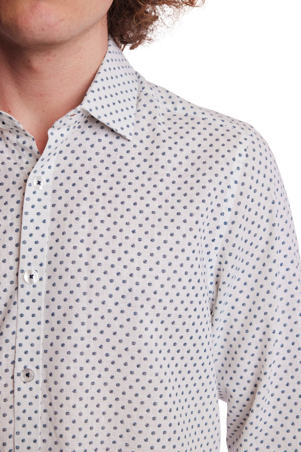 Samuel Spread Collar Shirt - White Blue Ditsy Dots