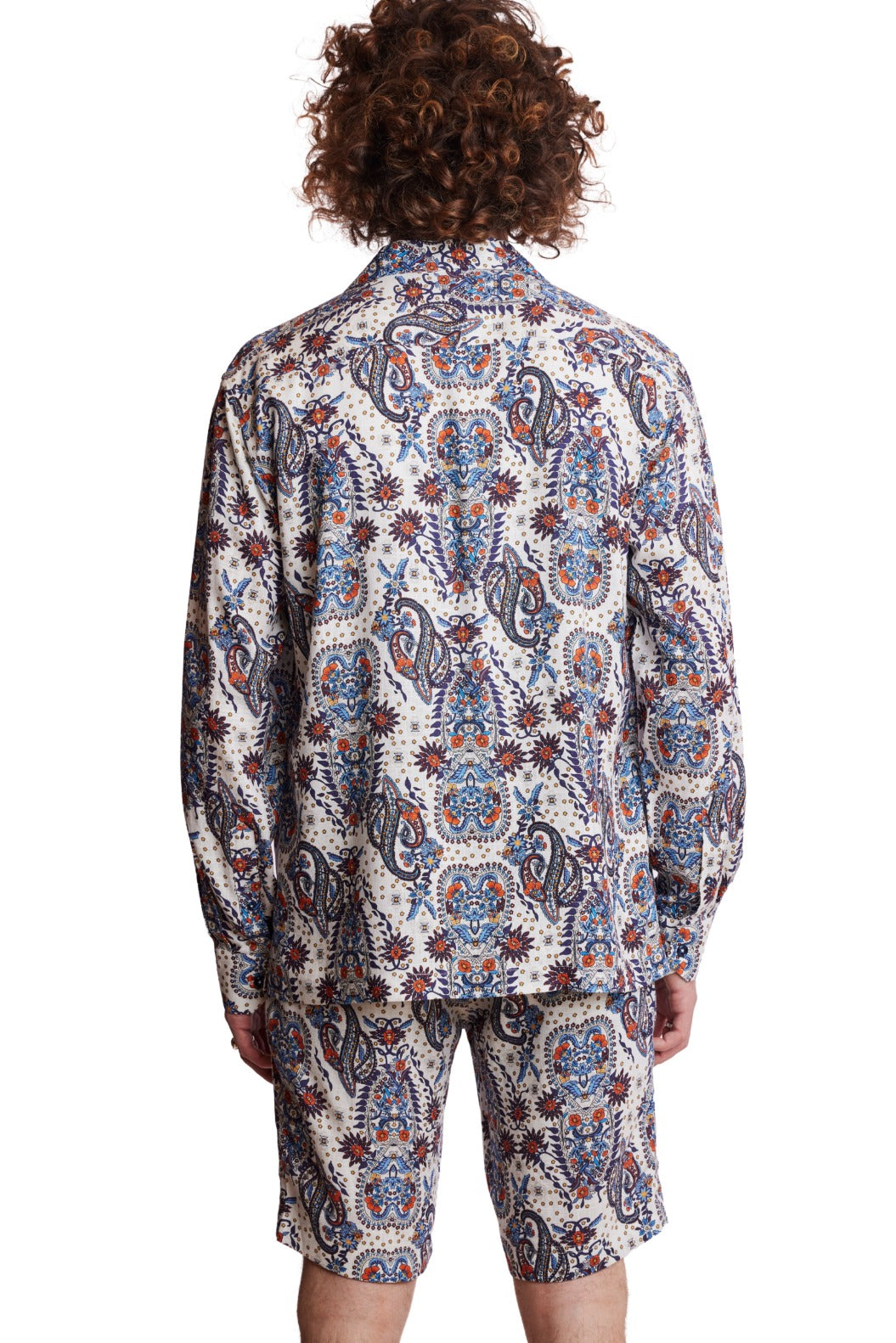 L/S Camp Collar Shirt - White Blue Orange Paisley