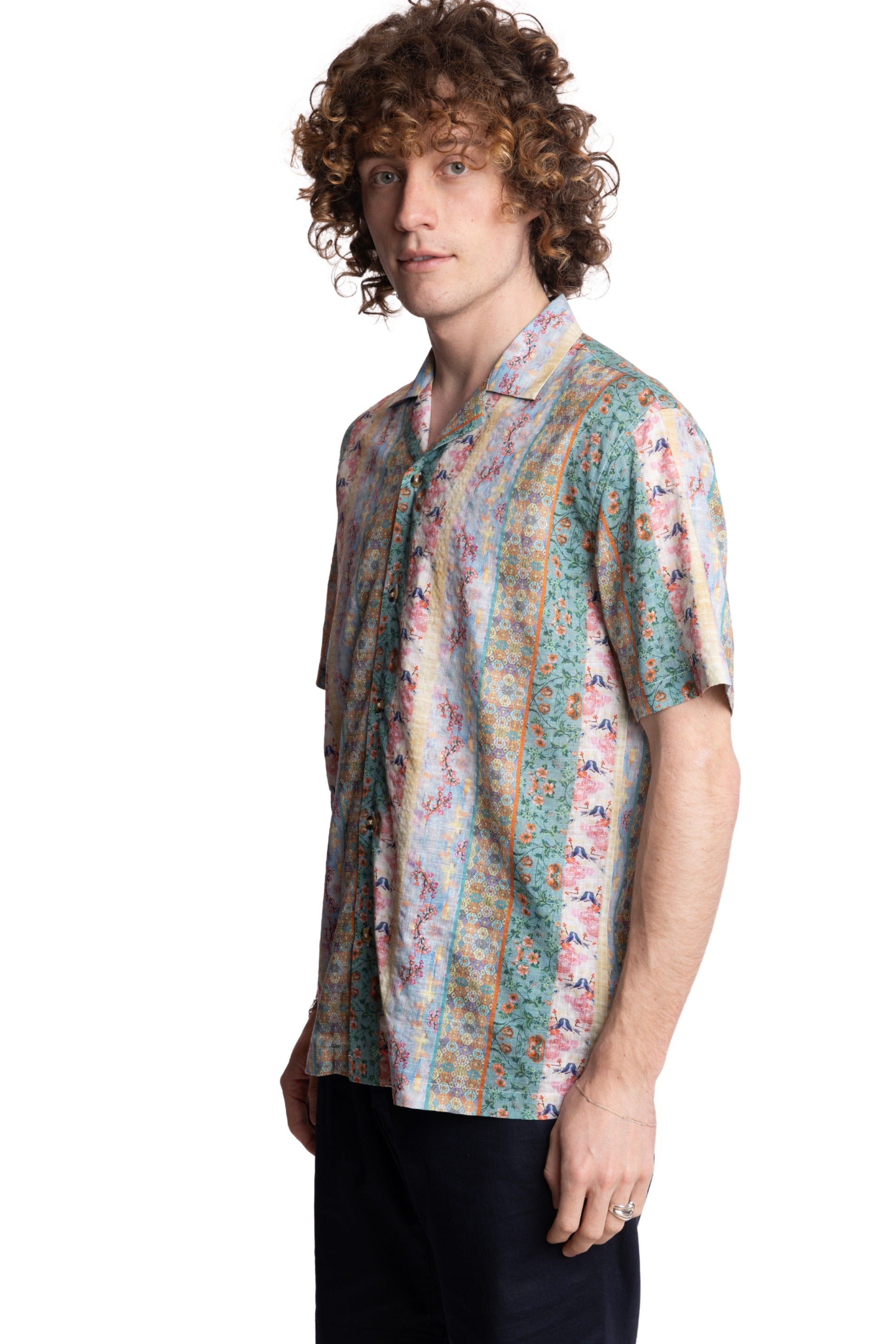 S/S Camp Collar Shirt - Pink Green Floral Multi