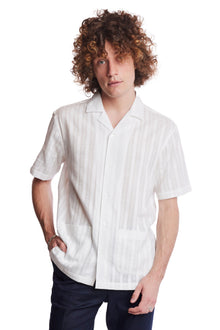  S/S Camp Collar 2 Pkt Shirt - White Dobby Stripes