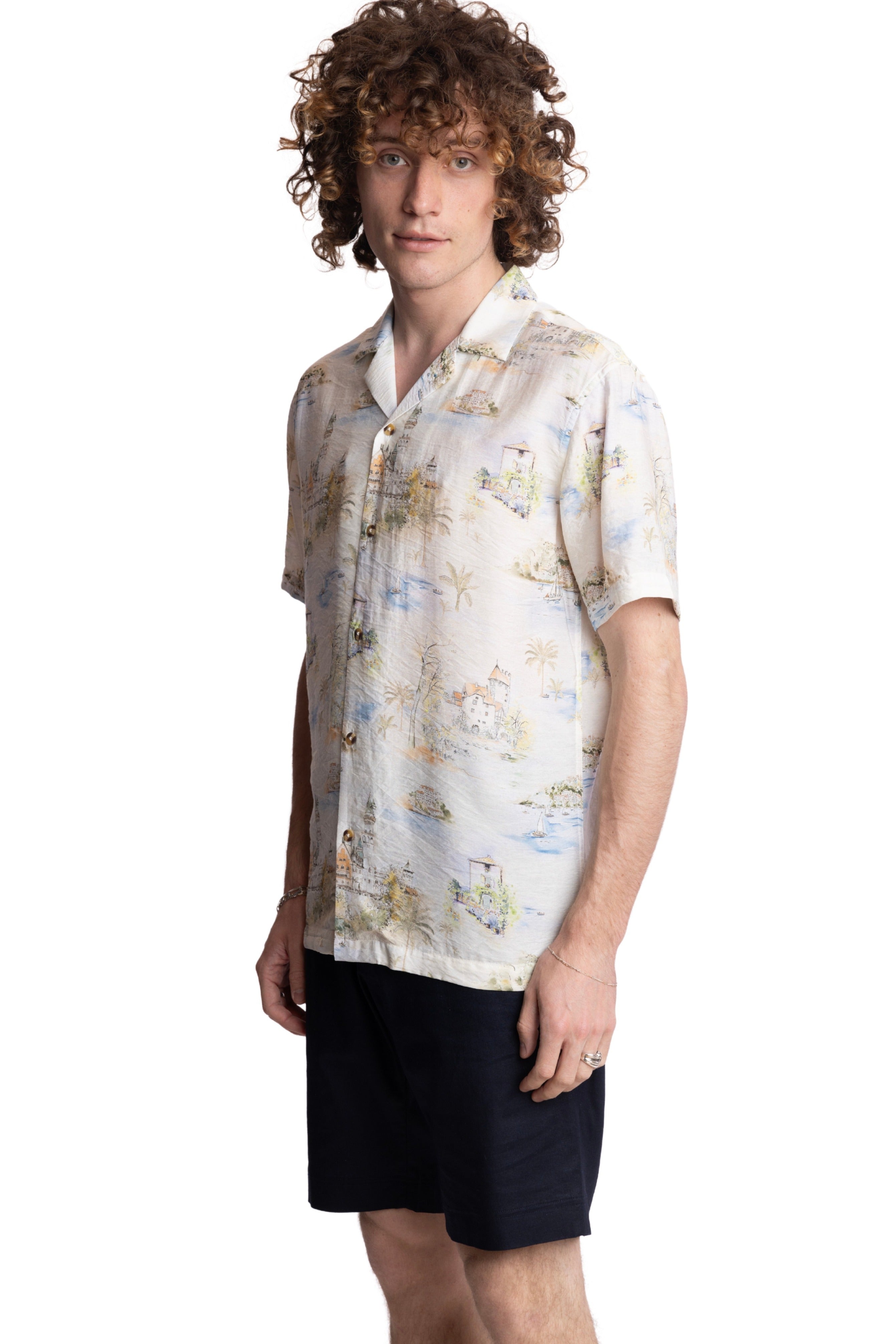 S/S Camp Collar Shirt - White Summer Island