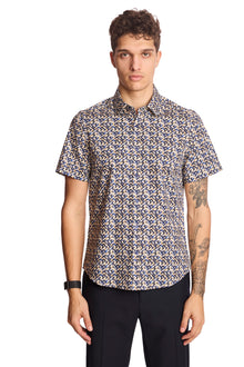  S/S Sawyer Shirt - Navy Tan Geo