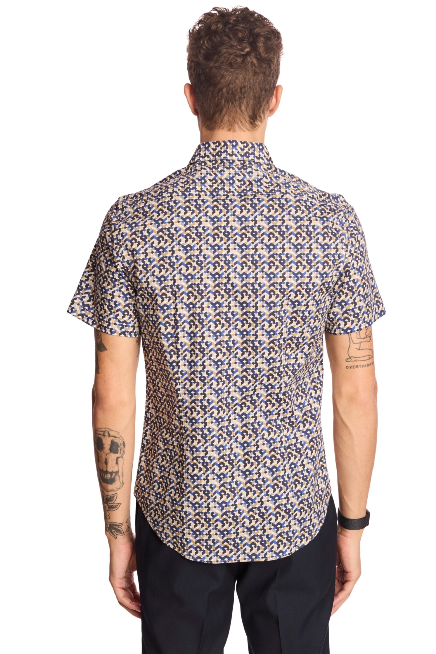 S/S Sawyer Shirt - Navy Tan Geo