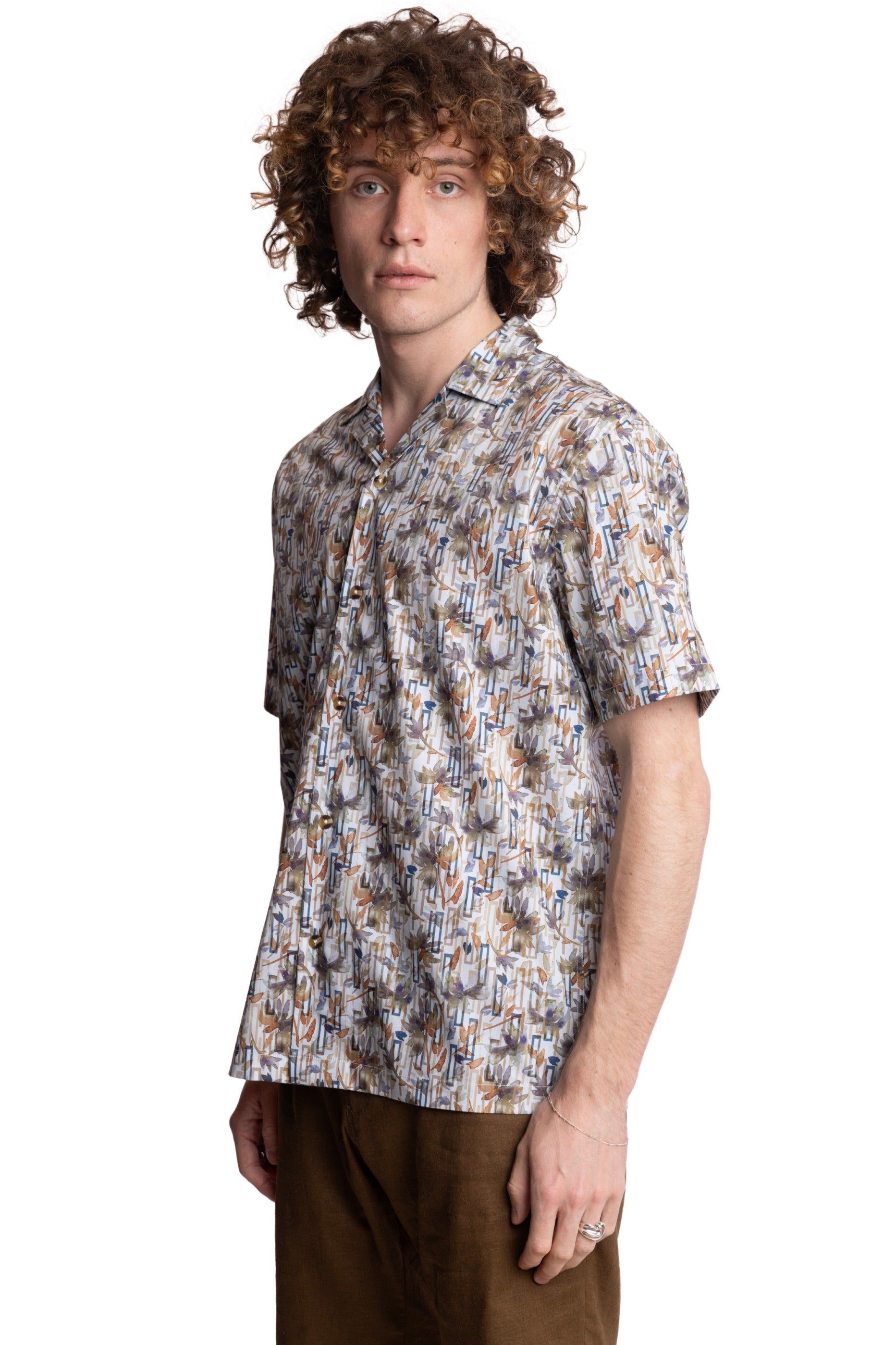 S/S Camp Collar Shirt - Deep Teal Tobacco Multi