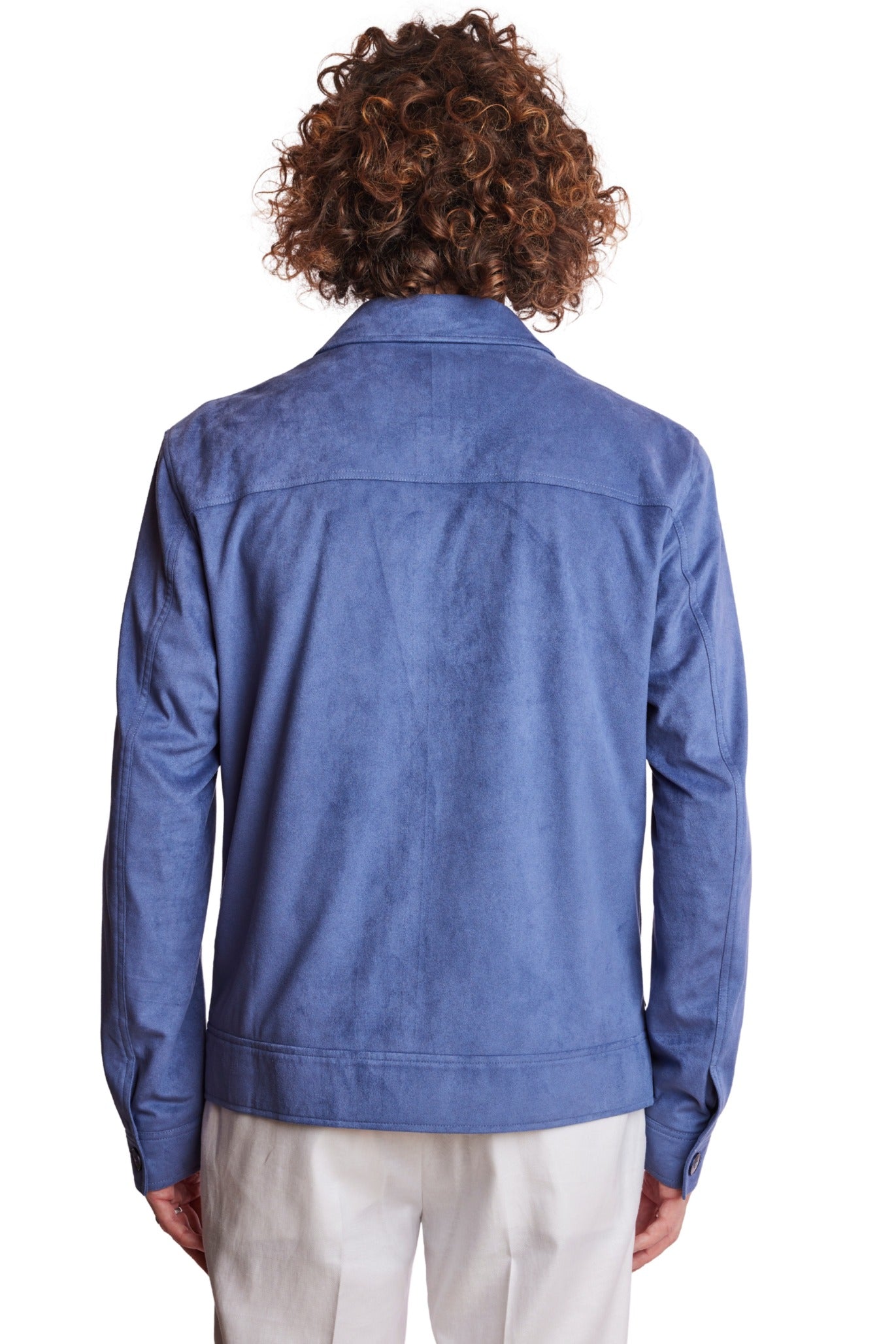 Milo Buttoned Bomber Jacket  - slim - Soft Blue Micro Suede
