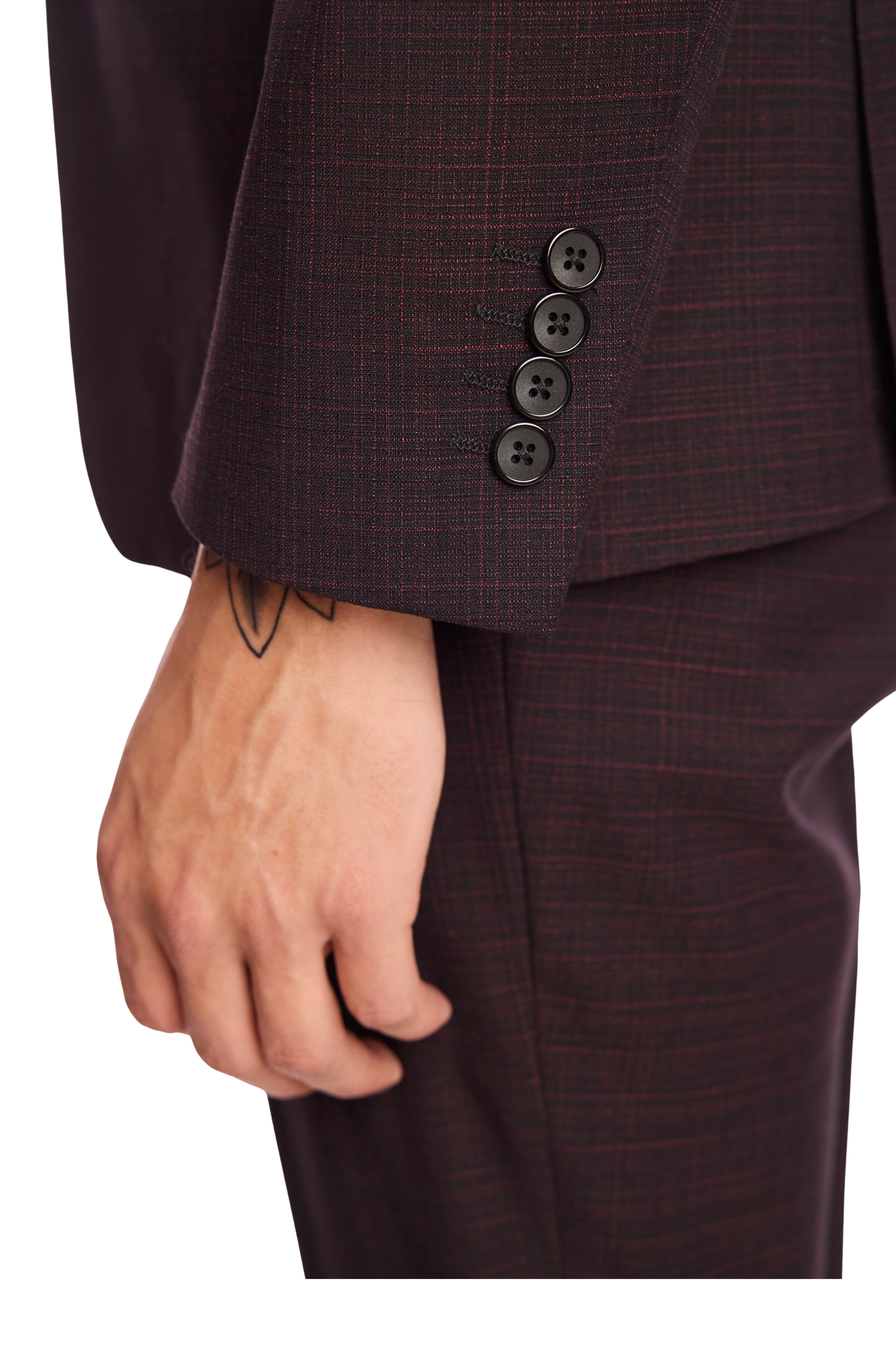 Ashton Peak Jacket - slim - Black Burgundy Grid