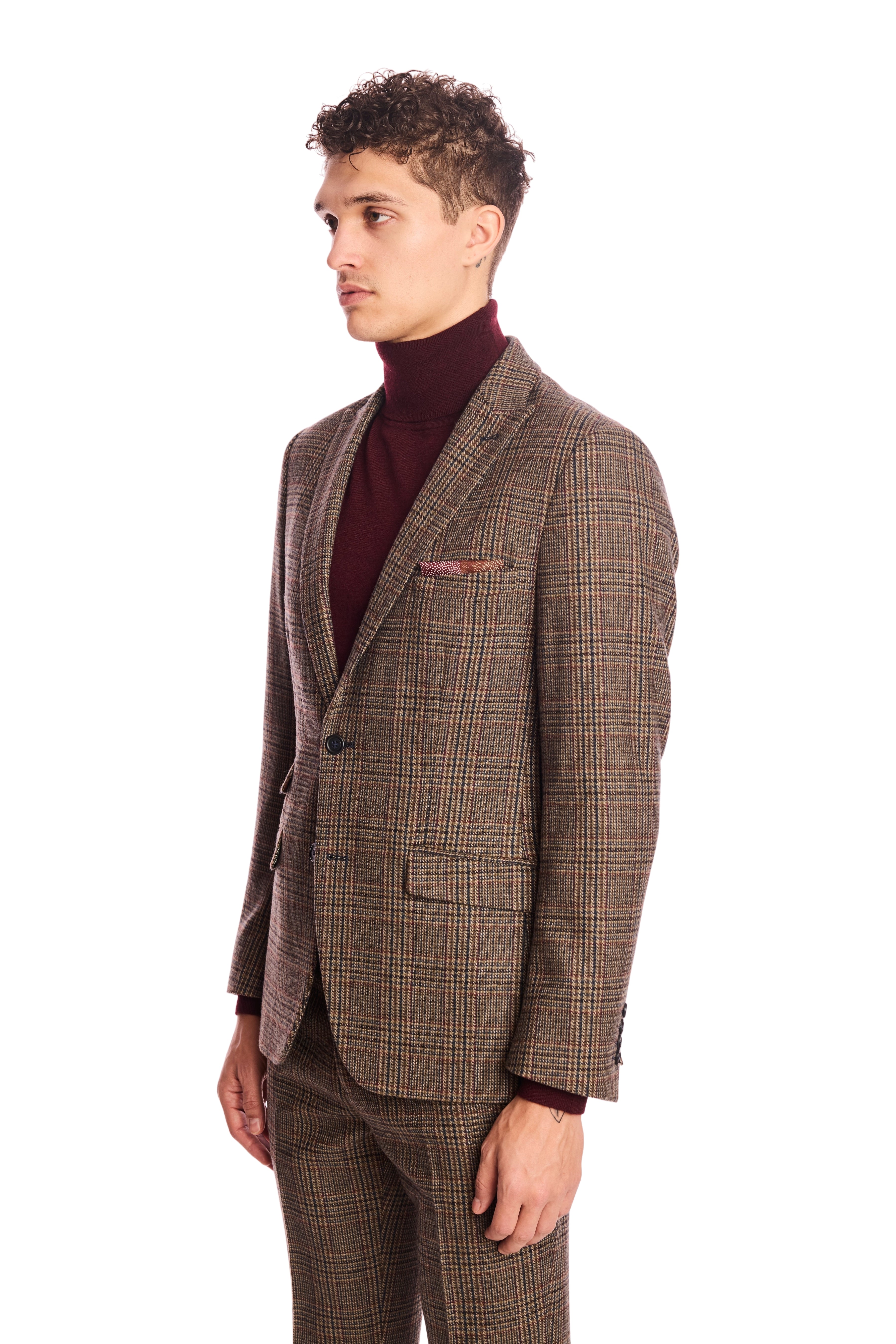 Ashton Peak Jacket - slim - Teal Burgundy Brown Plaid