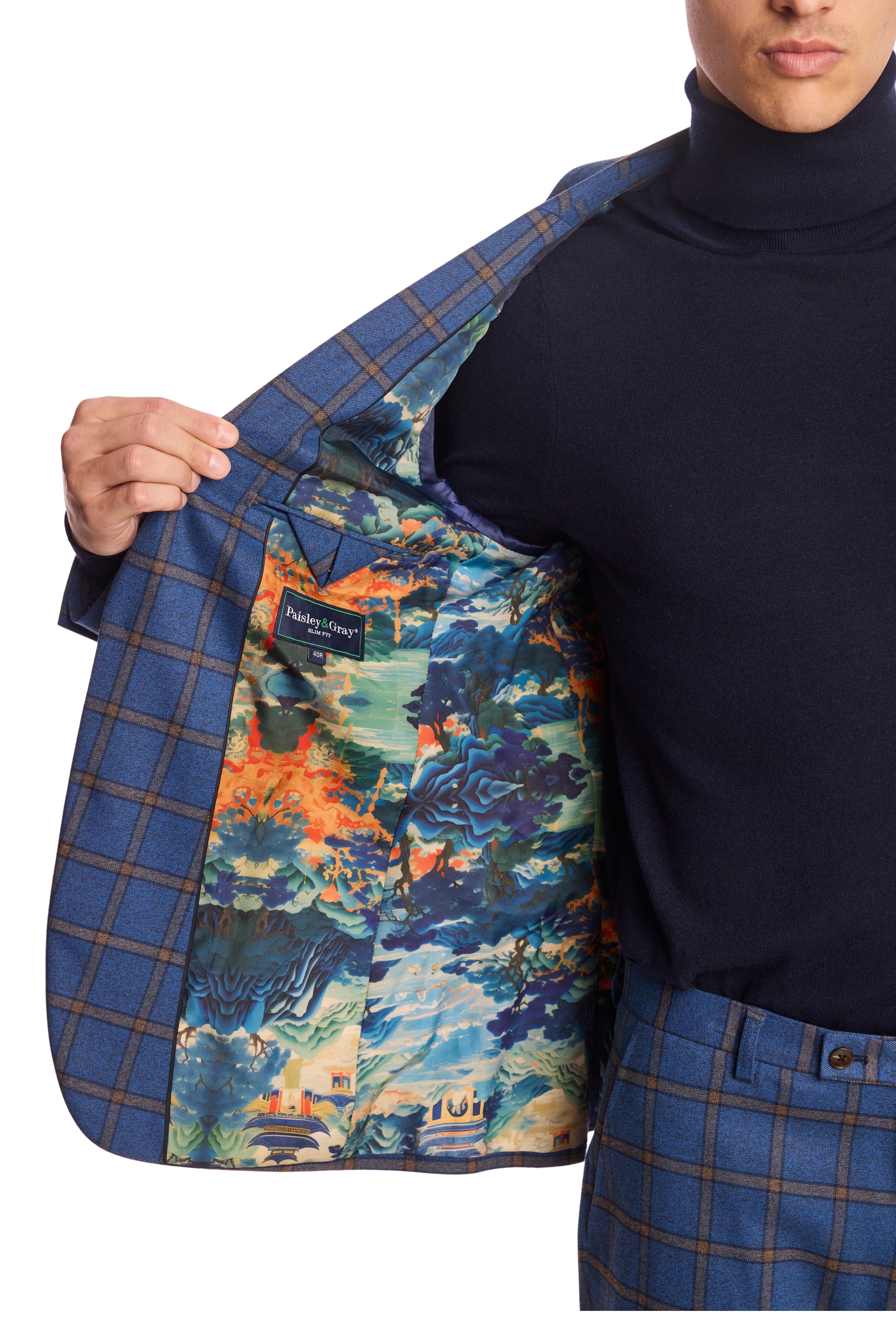 Dover Notch Jacket - slim - Blue Yellow Windowpane