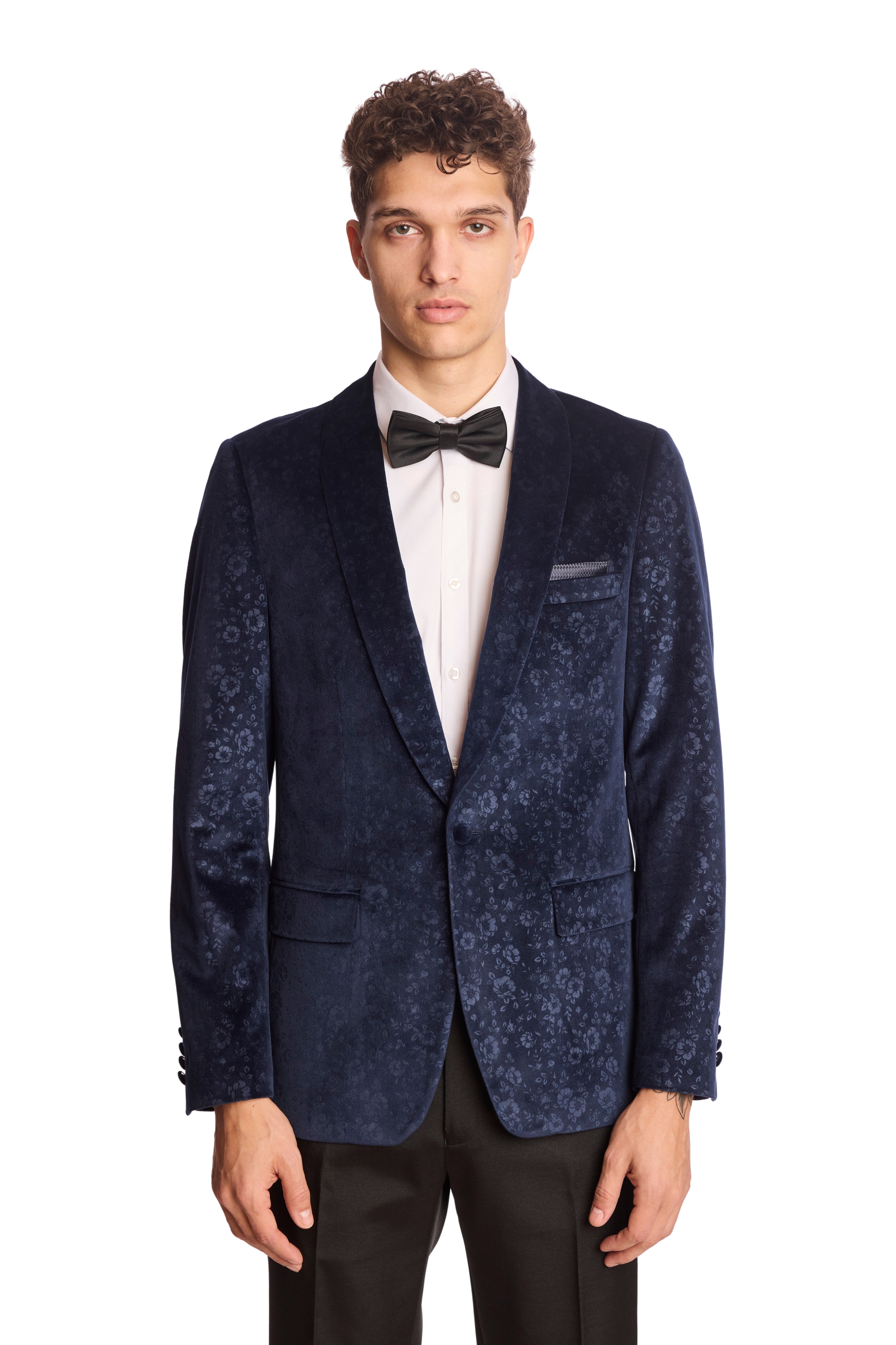 Regent Shawl Tux Jacket - slim - Navy Floral Velvet