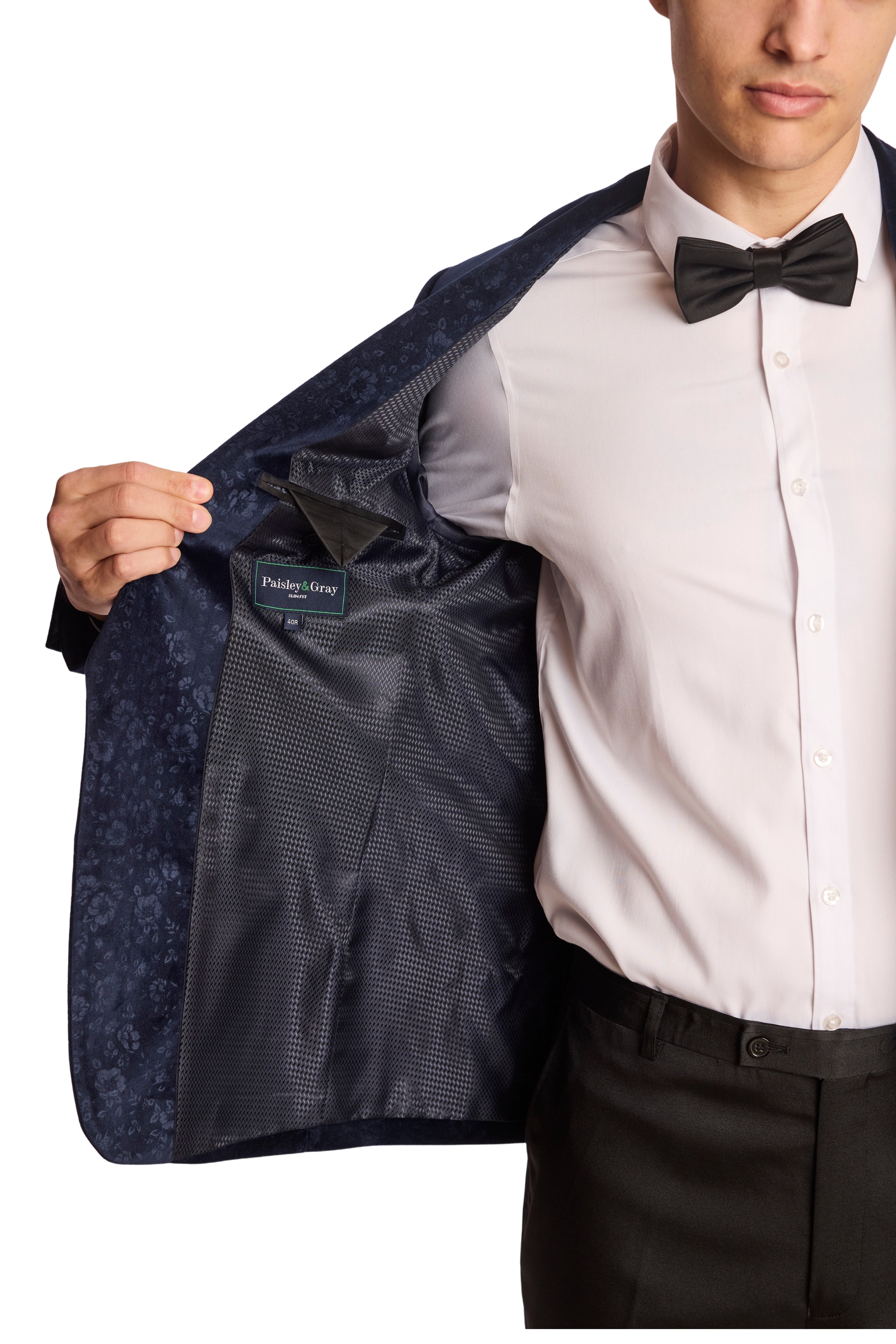 Regent Shawl Tux Jacket - slim - Navy Floral Velvet