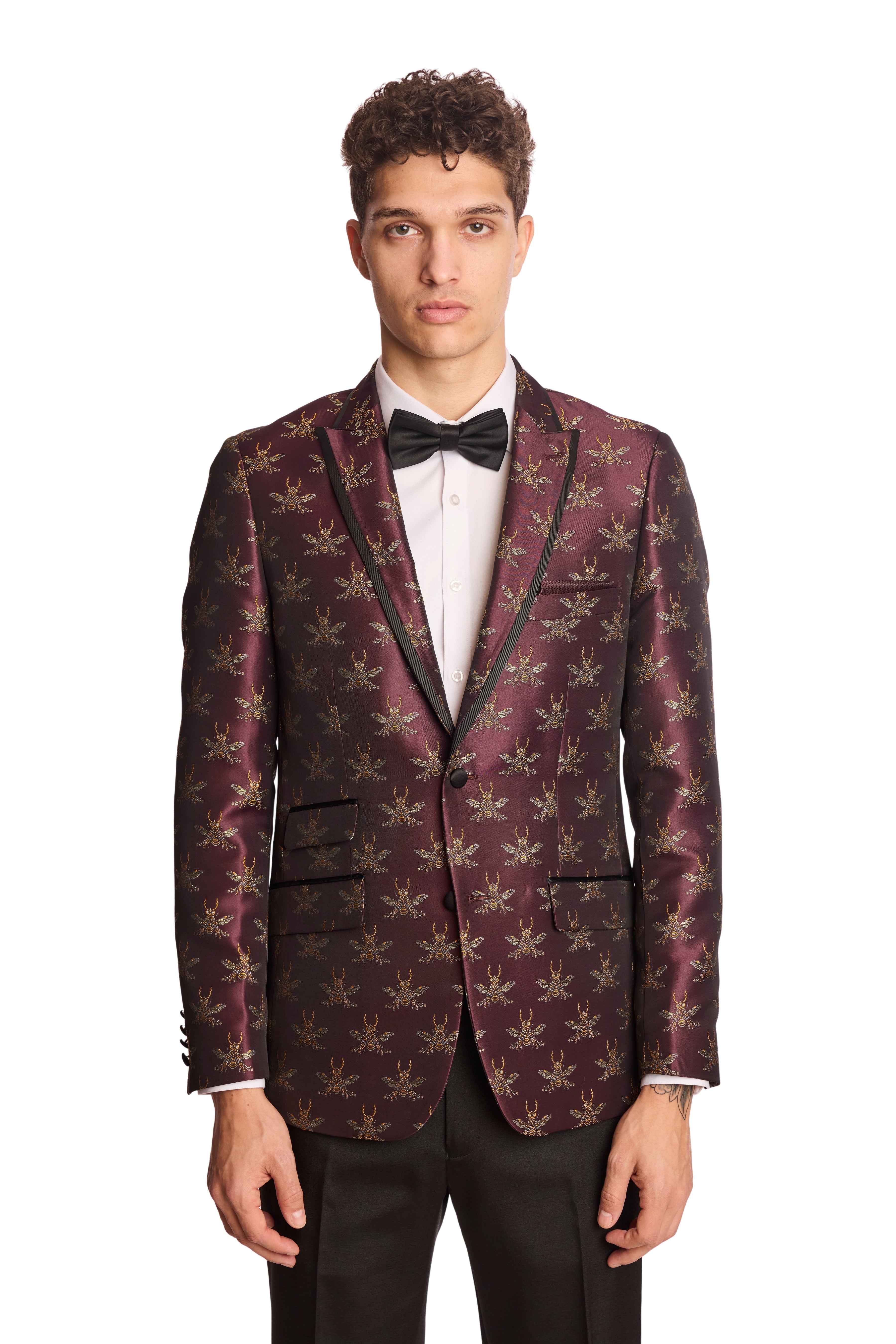 Grosvenor Peak Tux Jacket - slim - Cherry Lacquer Bees