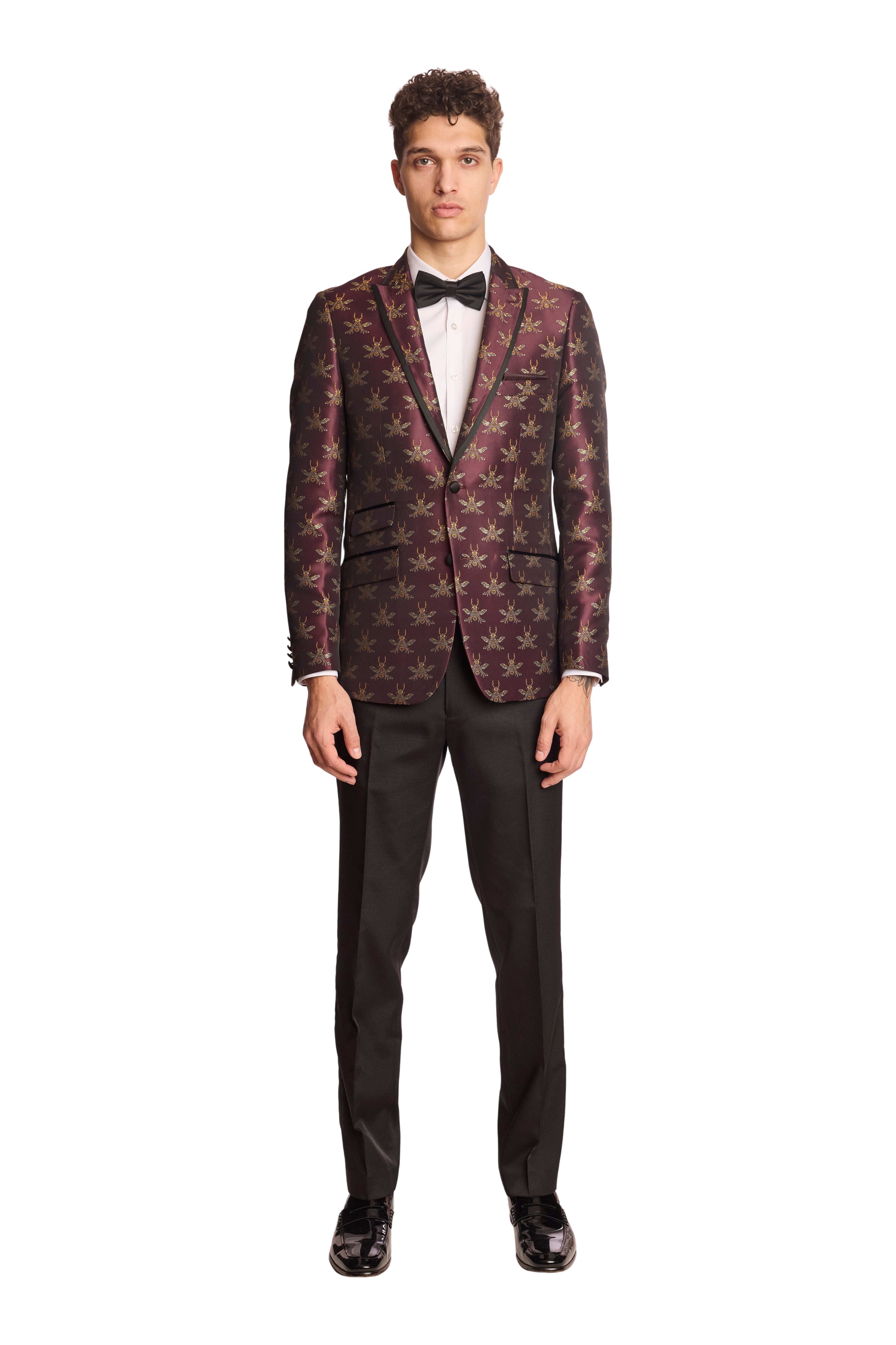 Grosvenor Peak Tux Jacket - slim - Cherry Lacquer Bees
