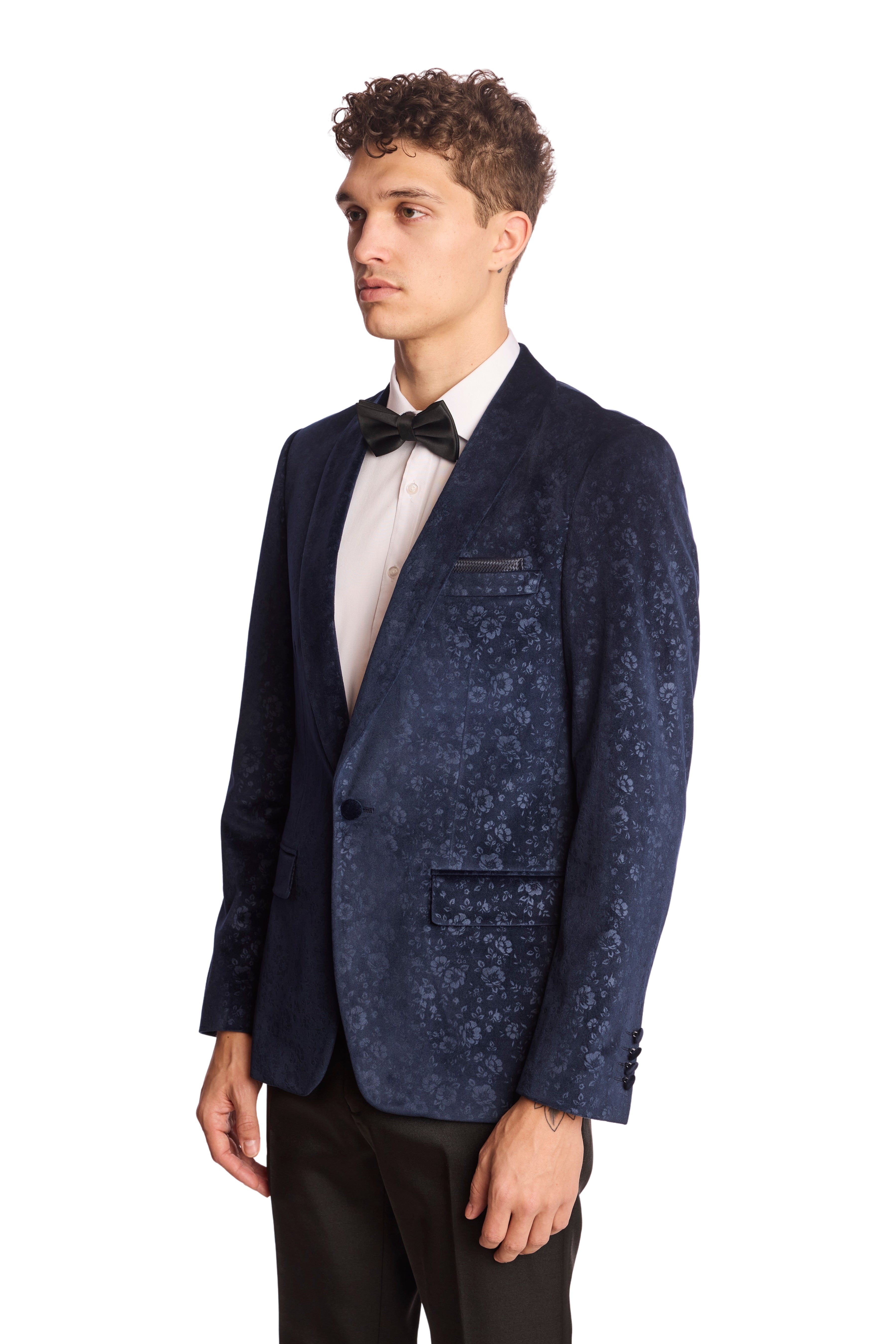 Regent Shawl Tux Jacket - slim - Navy Floral Velvet