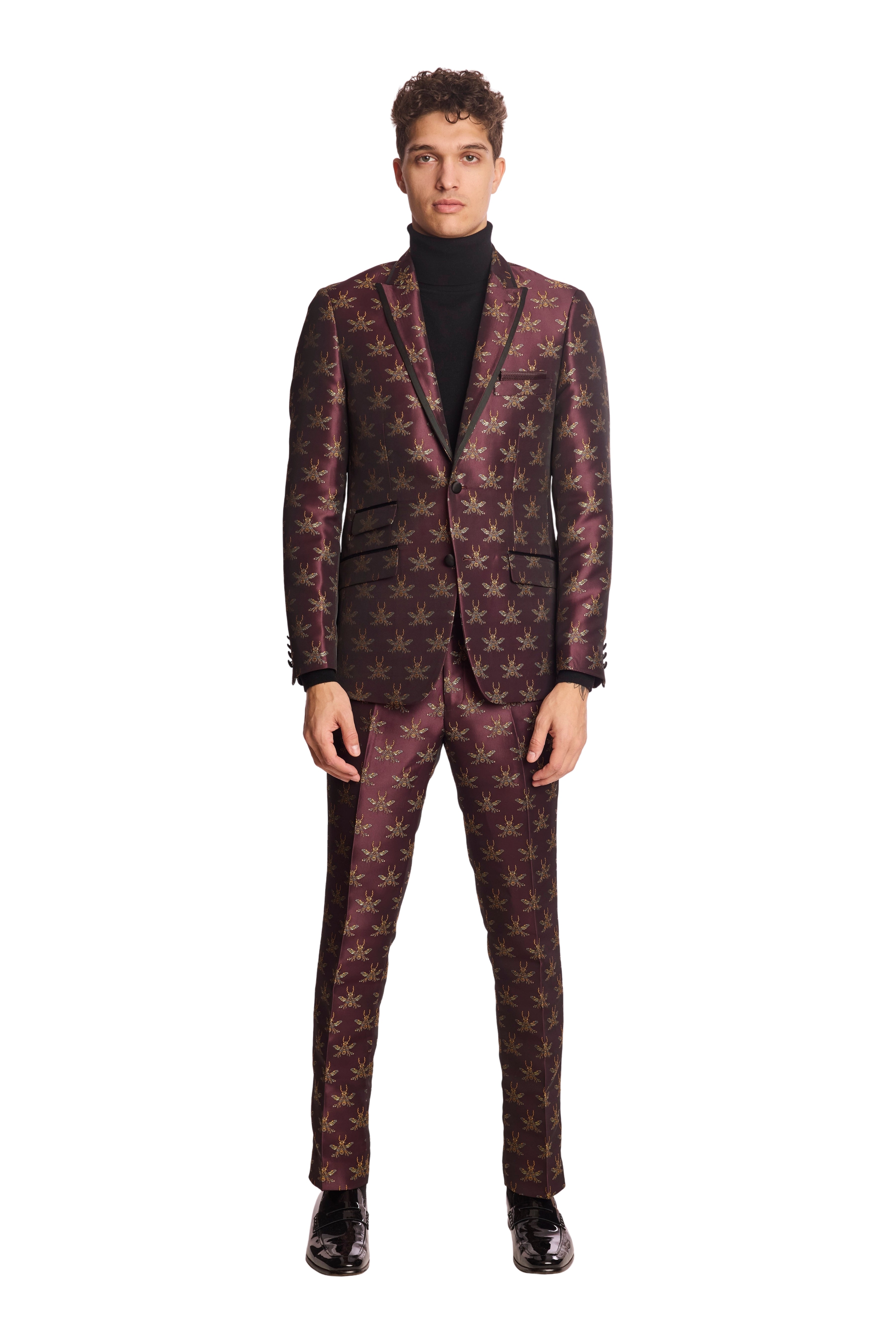 Grosvenor Peak Tux Jacket - slim - Cherry Lacquer Bees