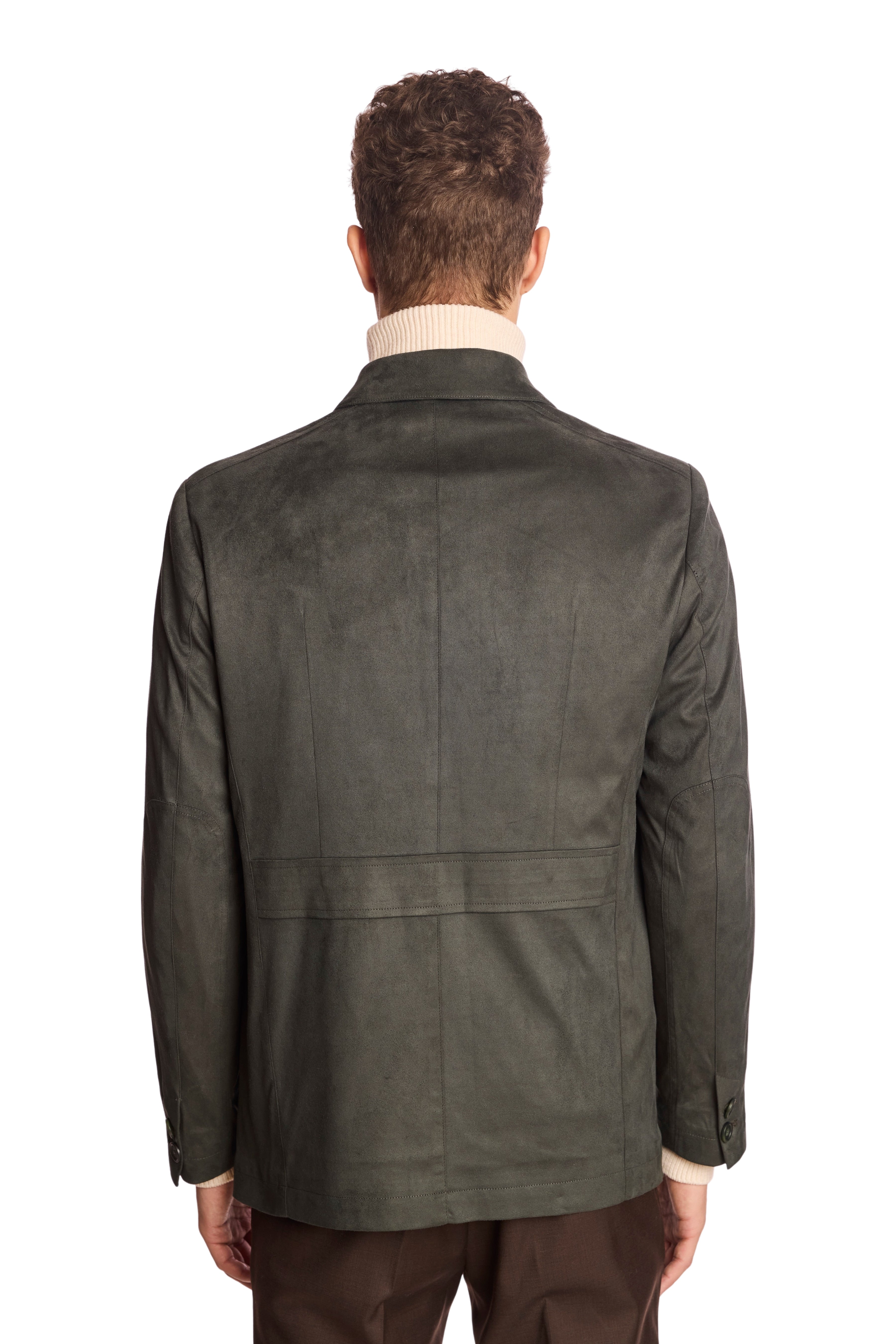 New City Button Up Jacket - Dark Green Microsuede