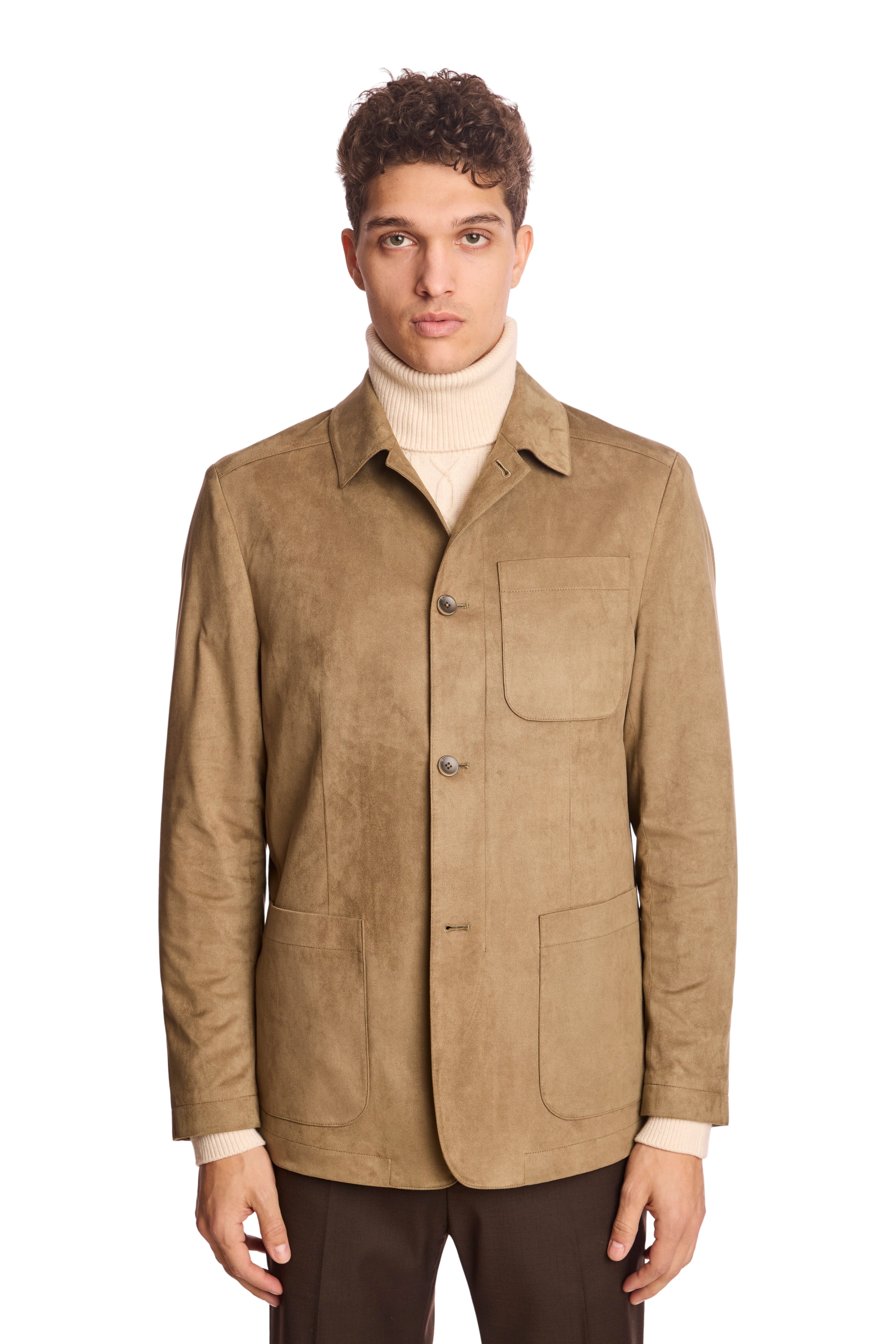 New City Button Up Jacket - Taupe Microsuede