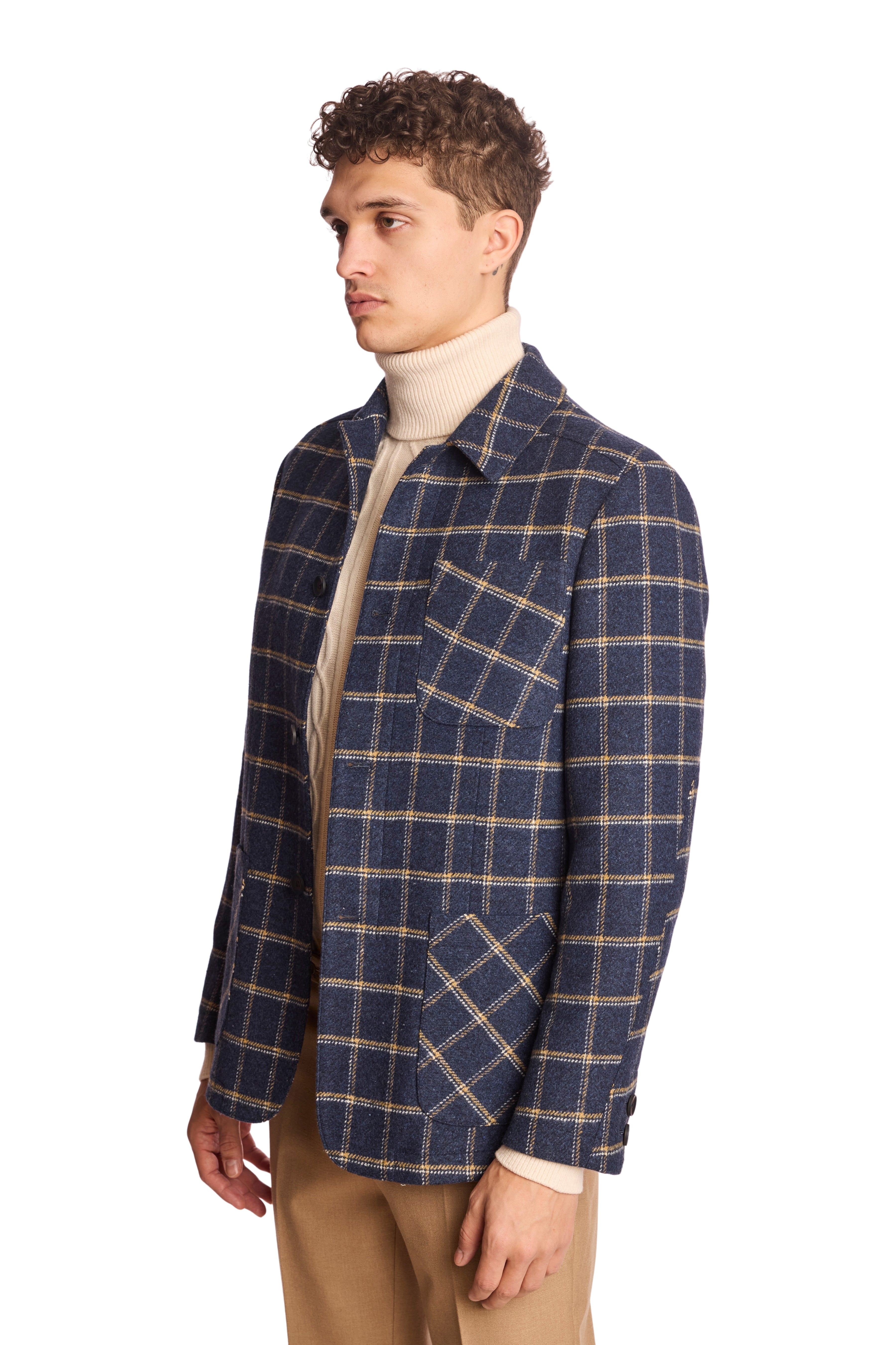 New City Button Up Jacket - Blue Mustard White Windowpane