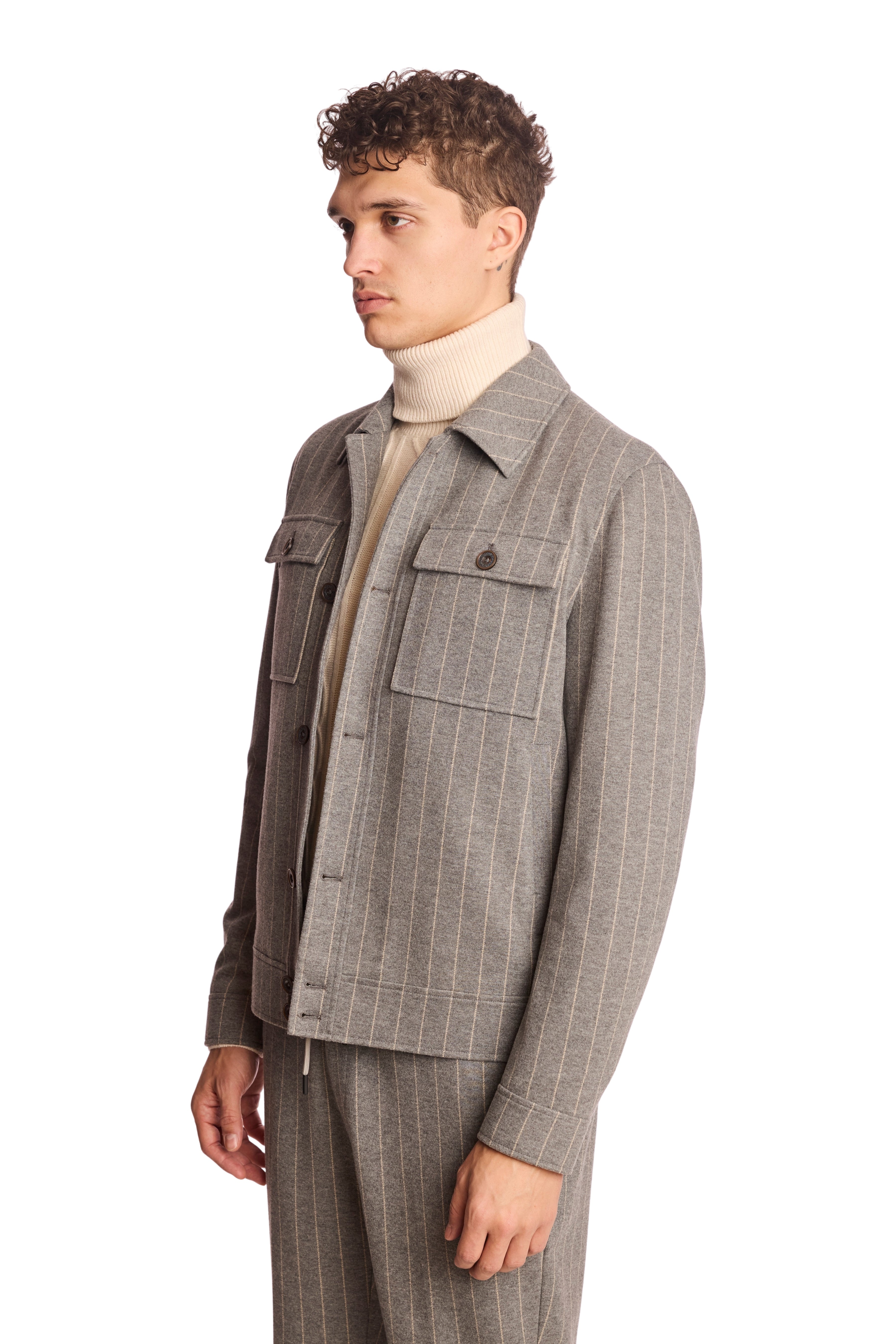 Hilo Button Jacket - LT Grey Tan Pinstripe