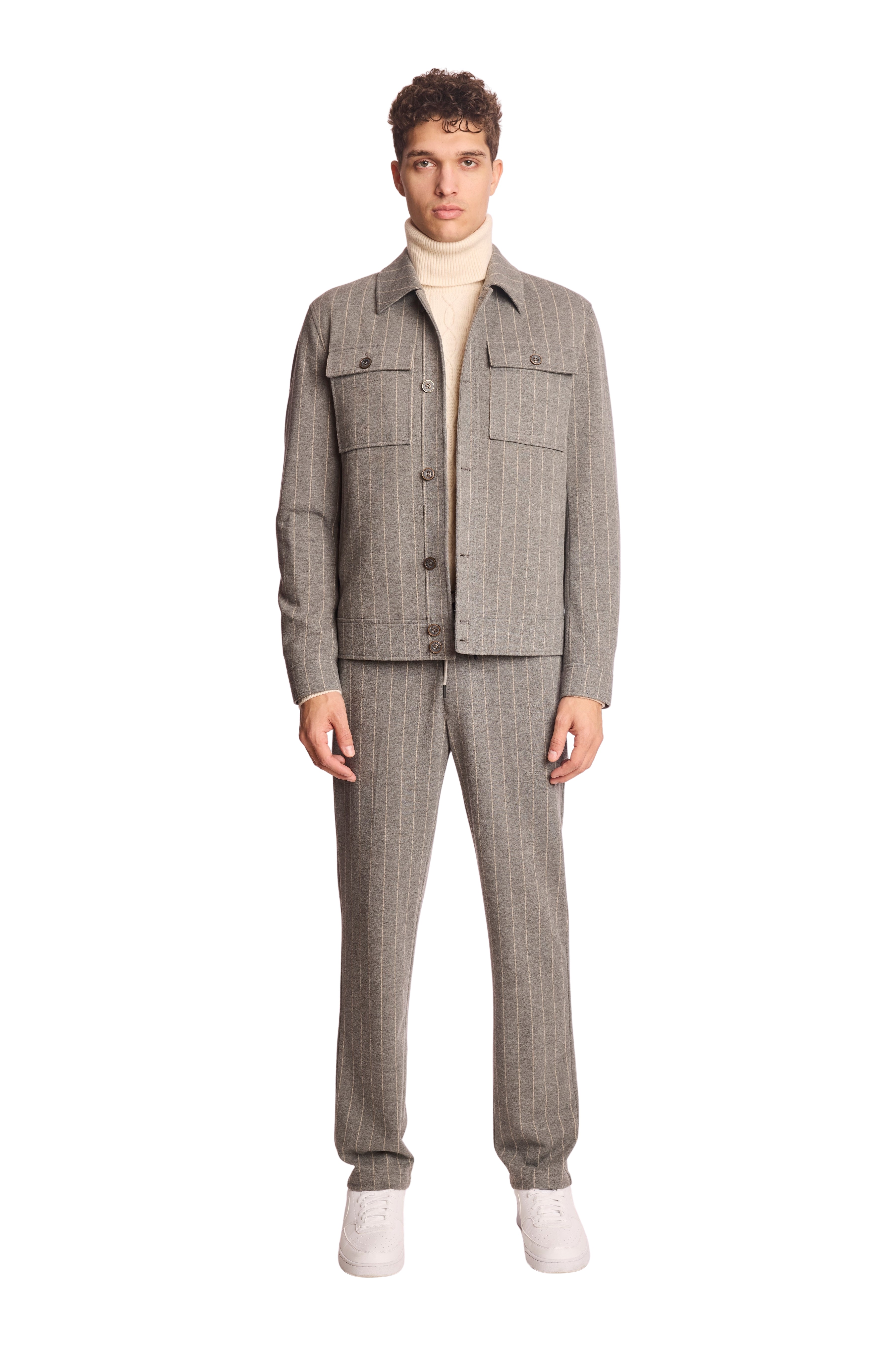 Hilo Button Jacket - LT Grey Tan Pinstripe