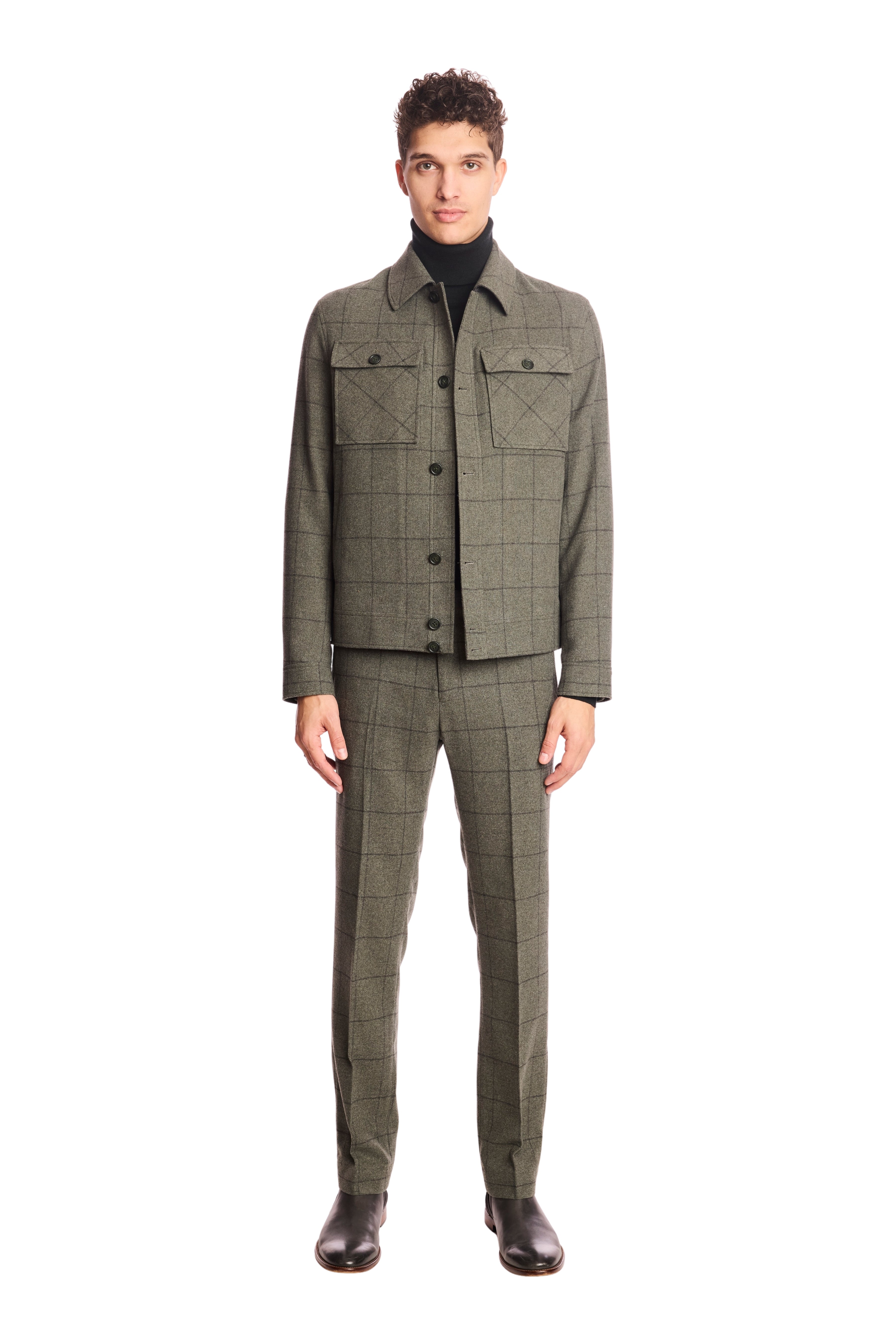 Hilo Button Jacket - Sage Windowpane
