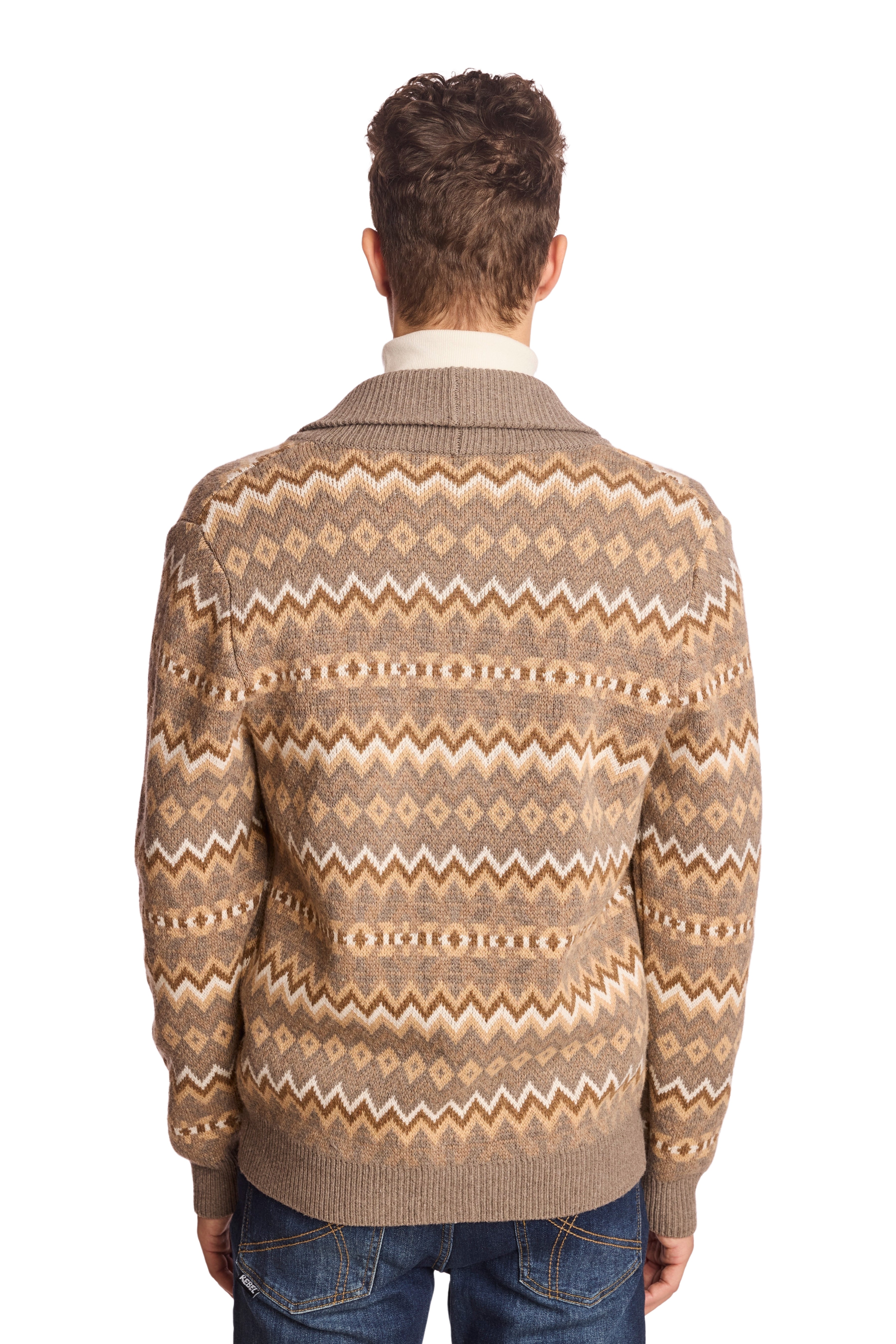 Shawl Collar Cardigan - Caramel Zig Zag