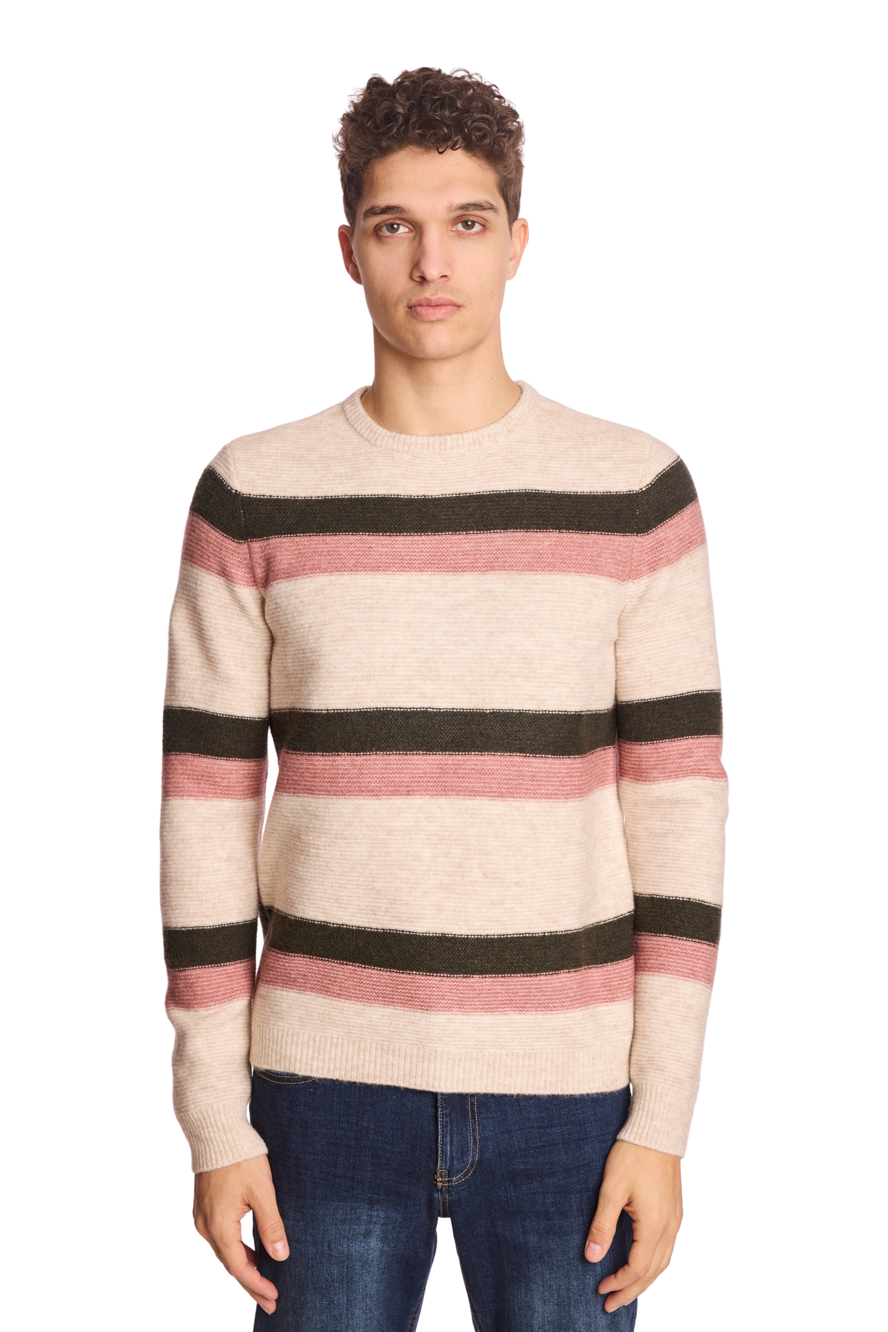 Crewneck Sweater - Pink Fern Stripe