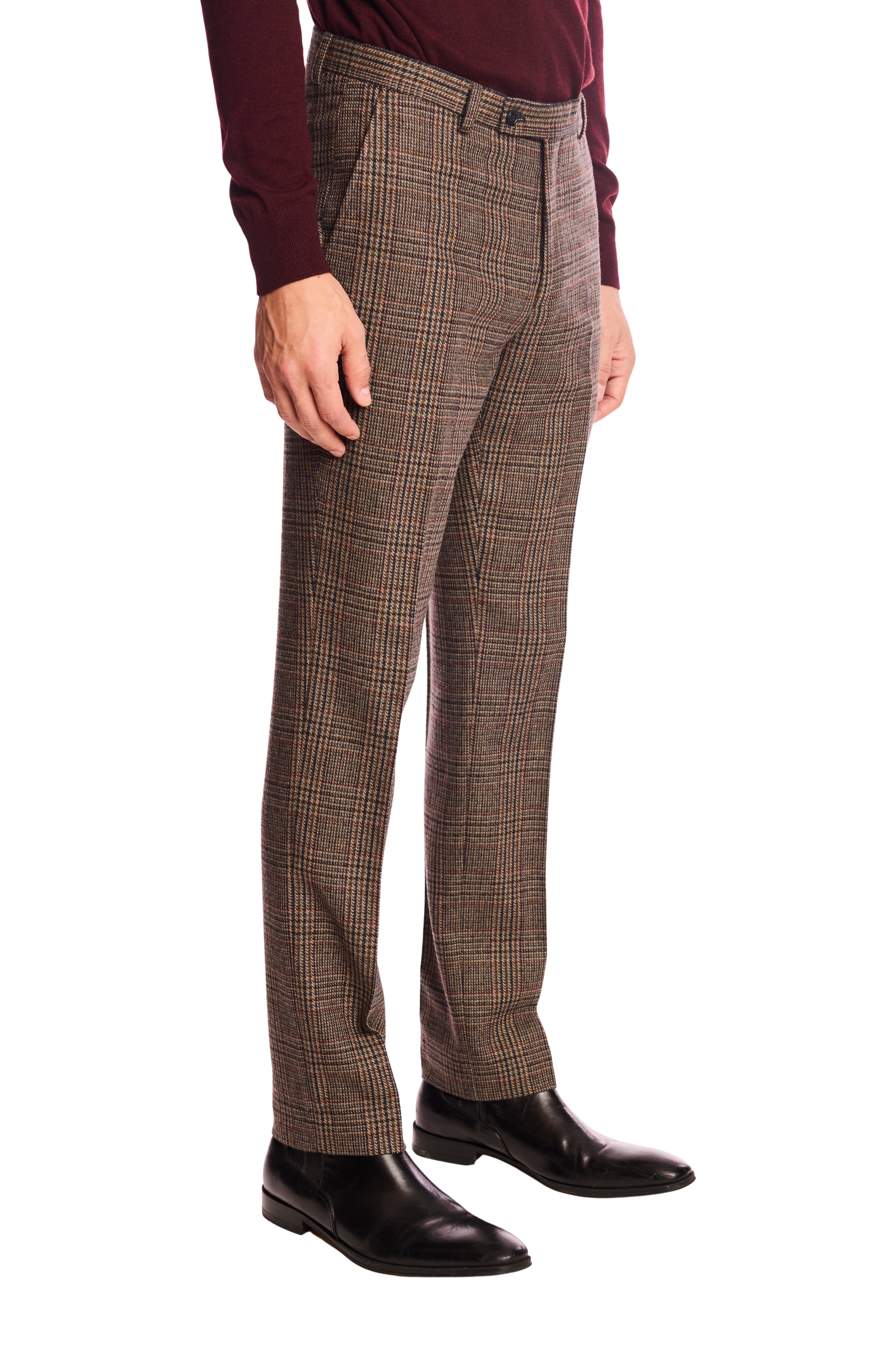 Downing pants - slim - Teal Burgundy Brown Plaid