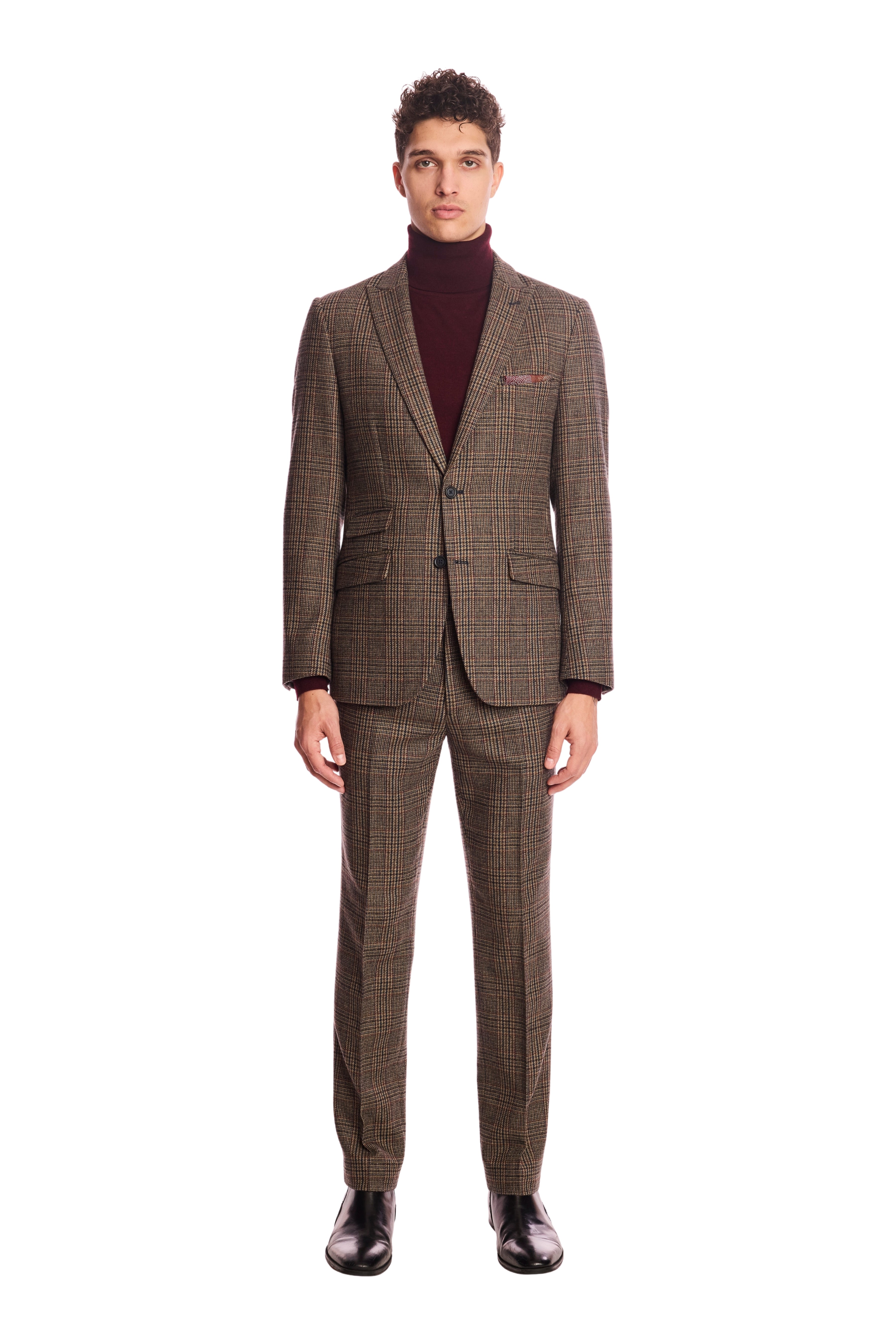 Downing pants - slim - Teal Burgundy Brown Plaid