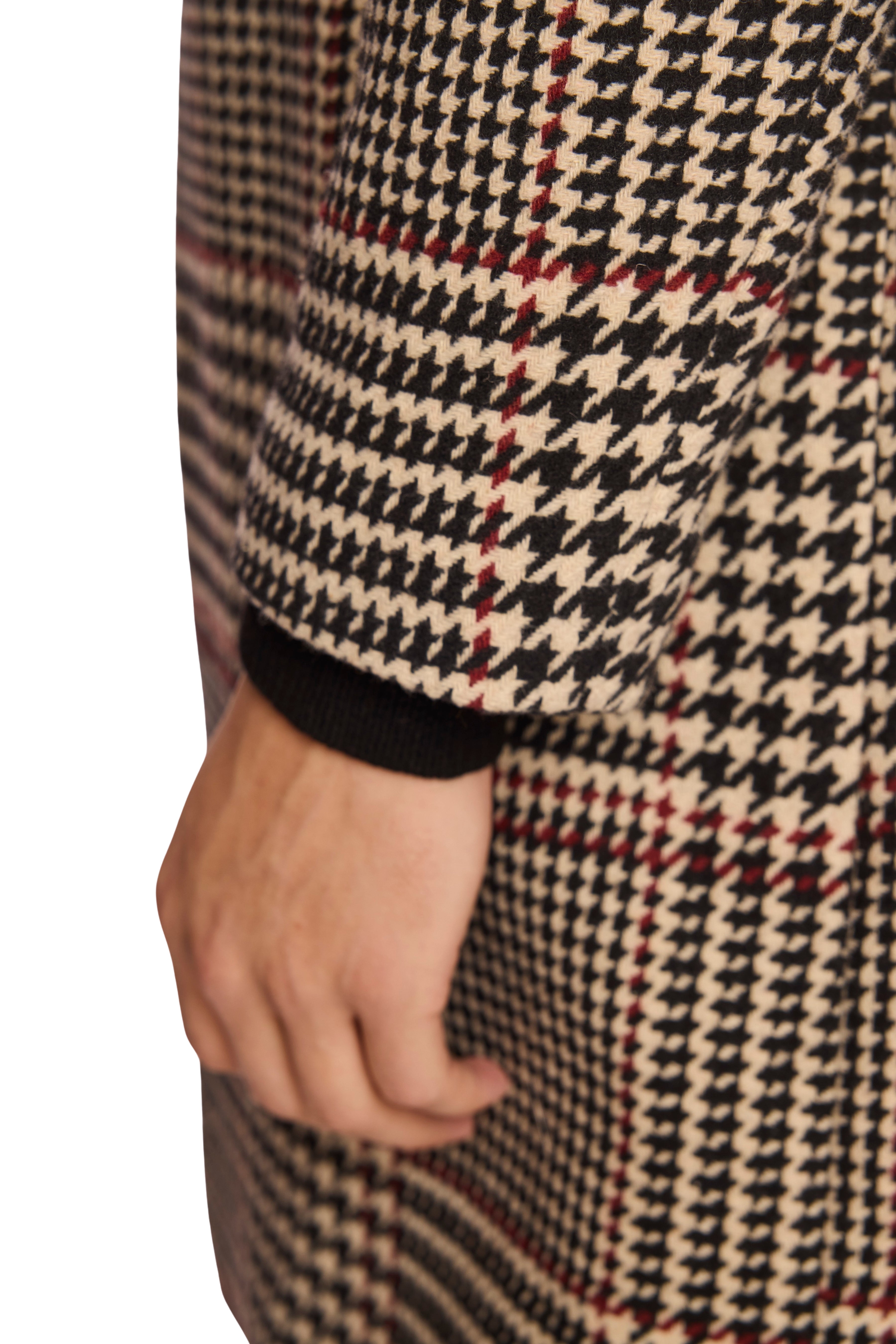 Slash Pocket Overcoat - Black Tan Red Houndstooth