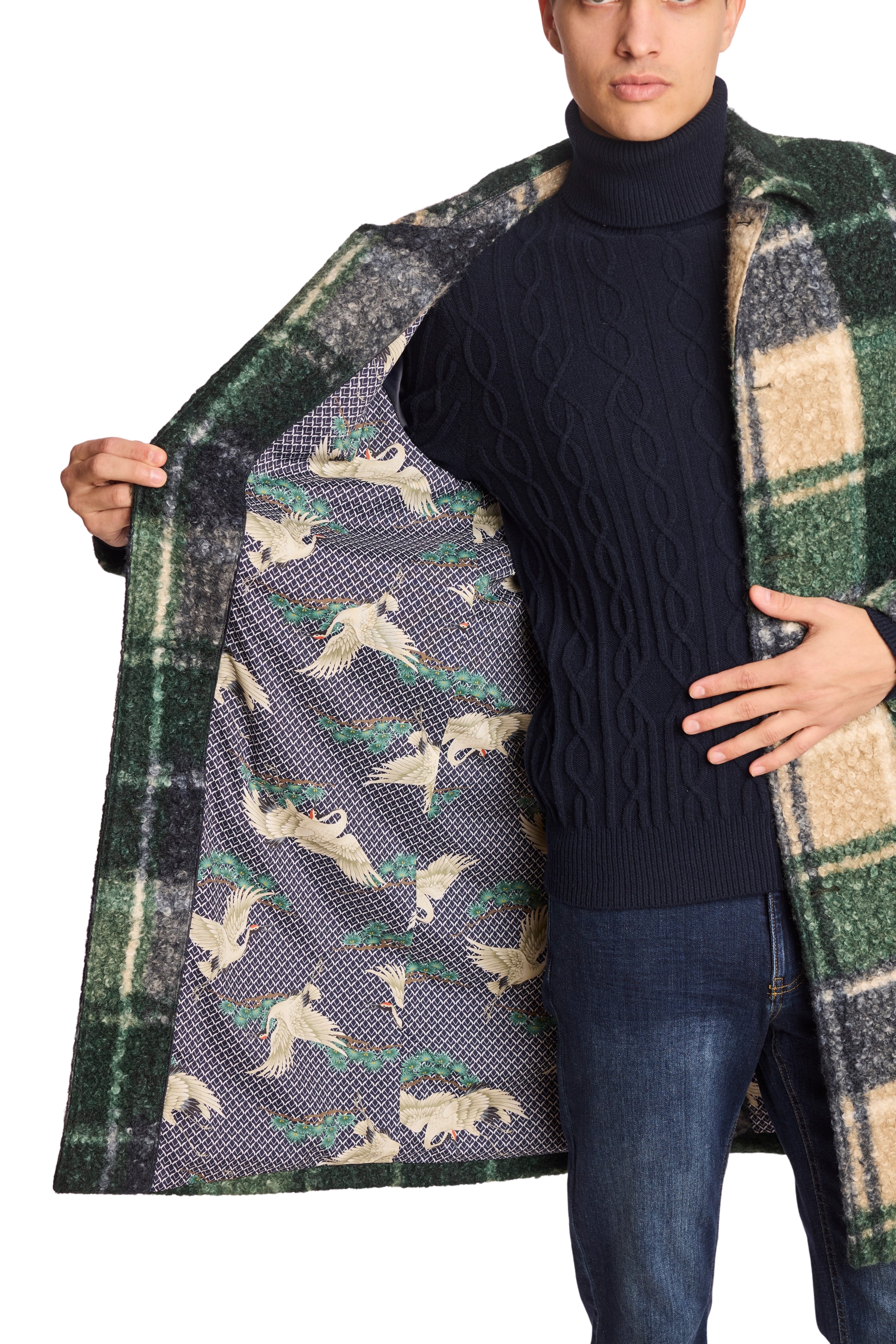 Slash Pocket Overcoat - Forest Cream Swirl