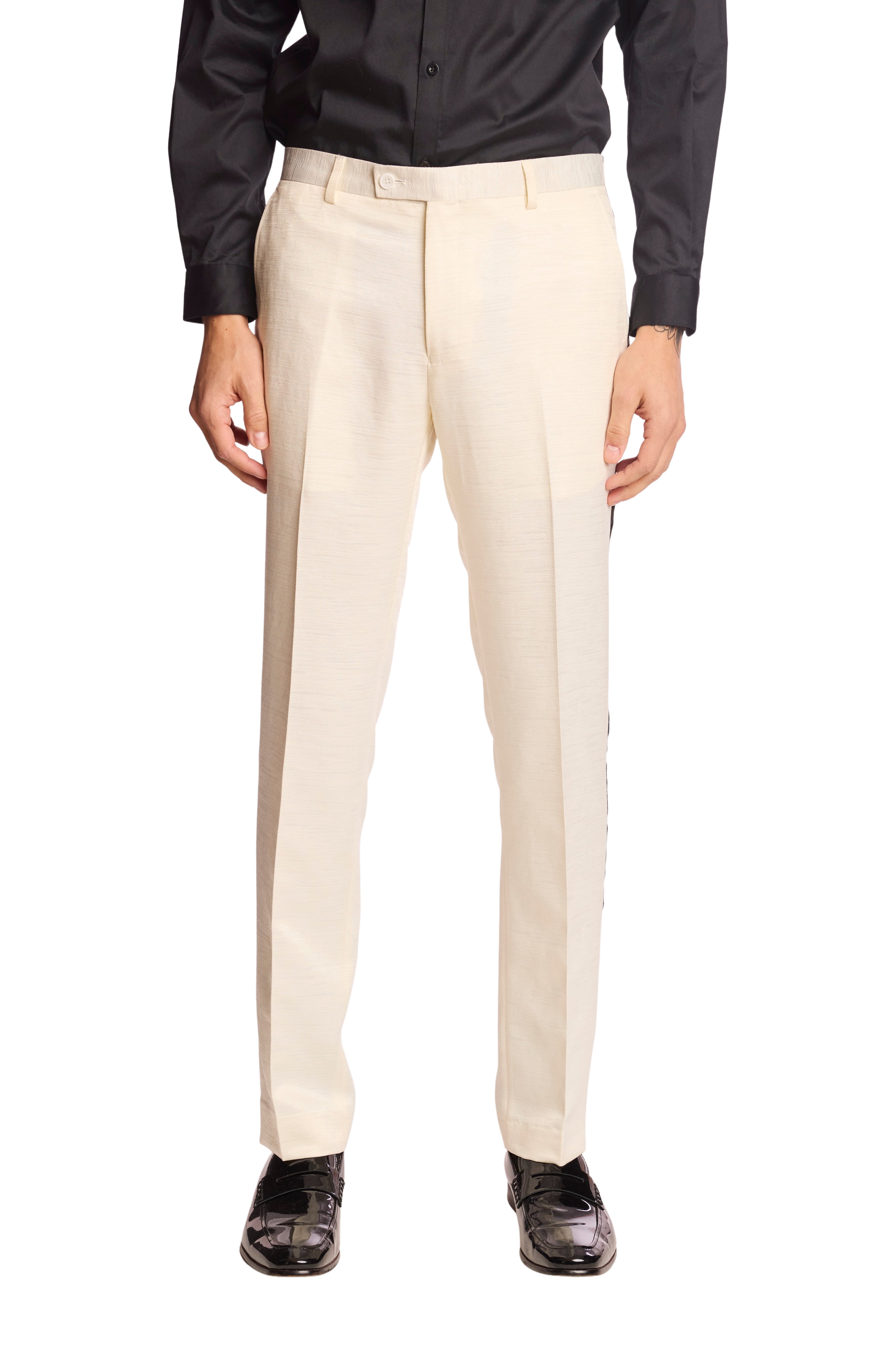 Sloane Tux Pants - slim - Milk White Jacquard