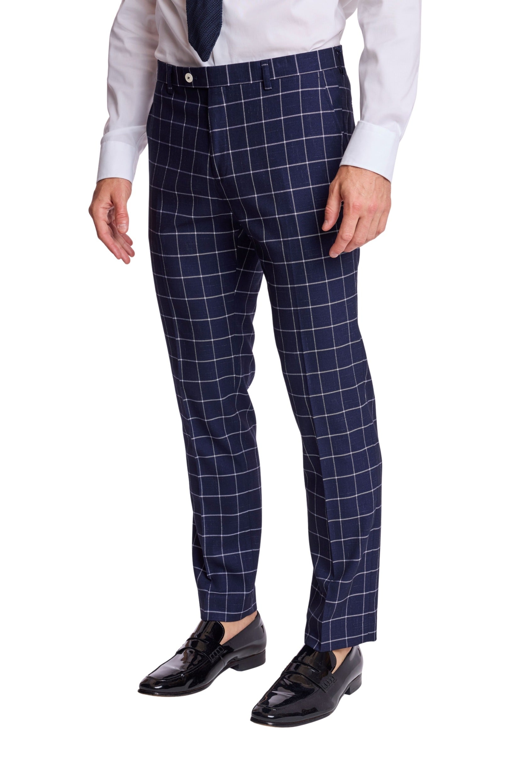 Downing Pants - slim - White Navy Windowpane