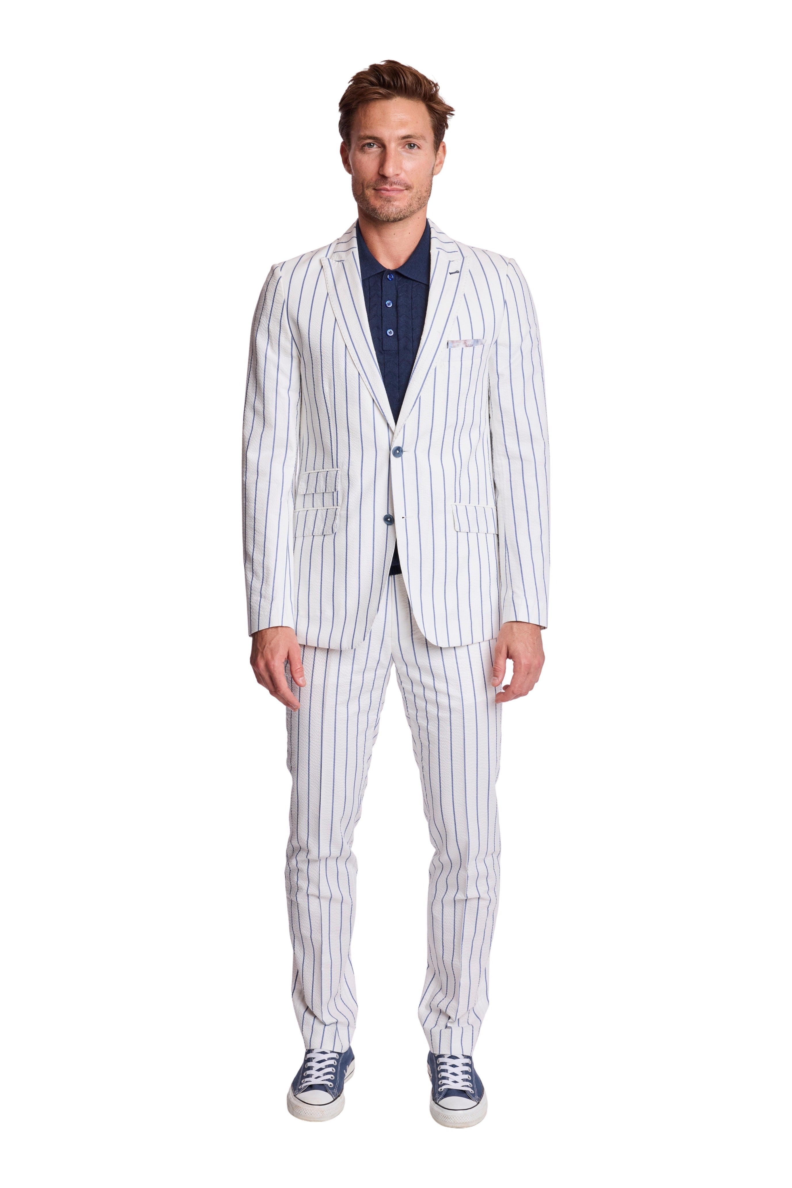 Ashton Peak Jacket - slim - White Seersucker Blue Stripe