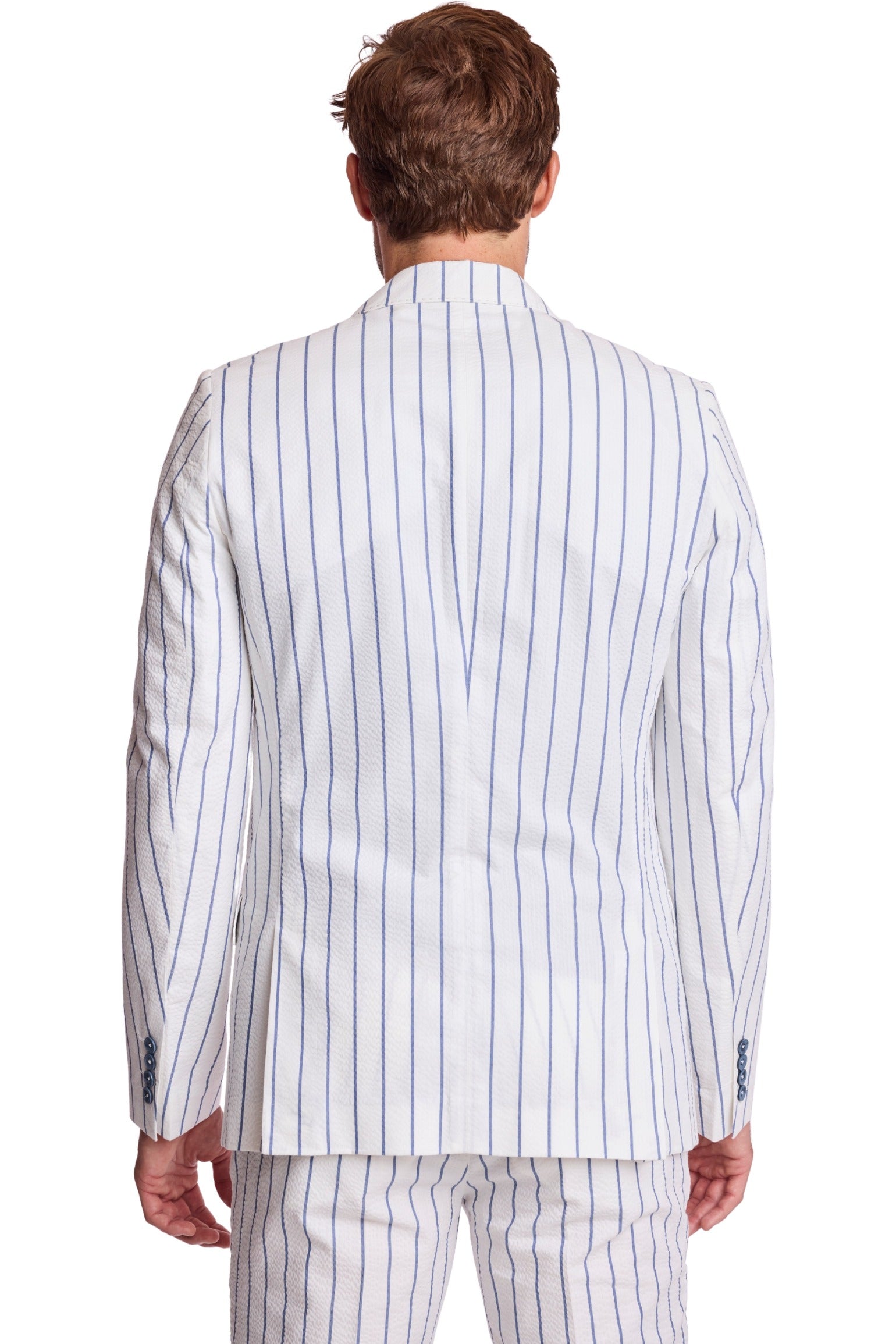 Ashton Peak Jacket - slim - White Seersucker Blue Stripe