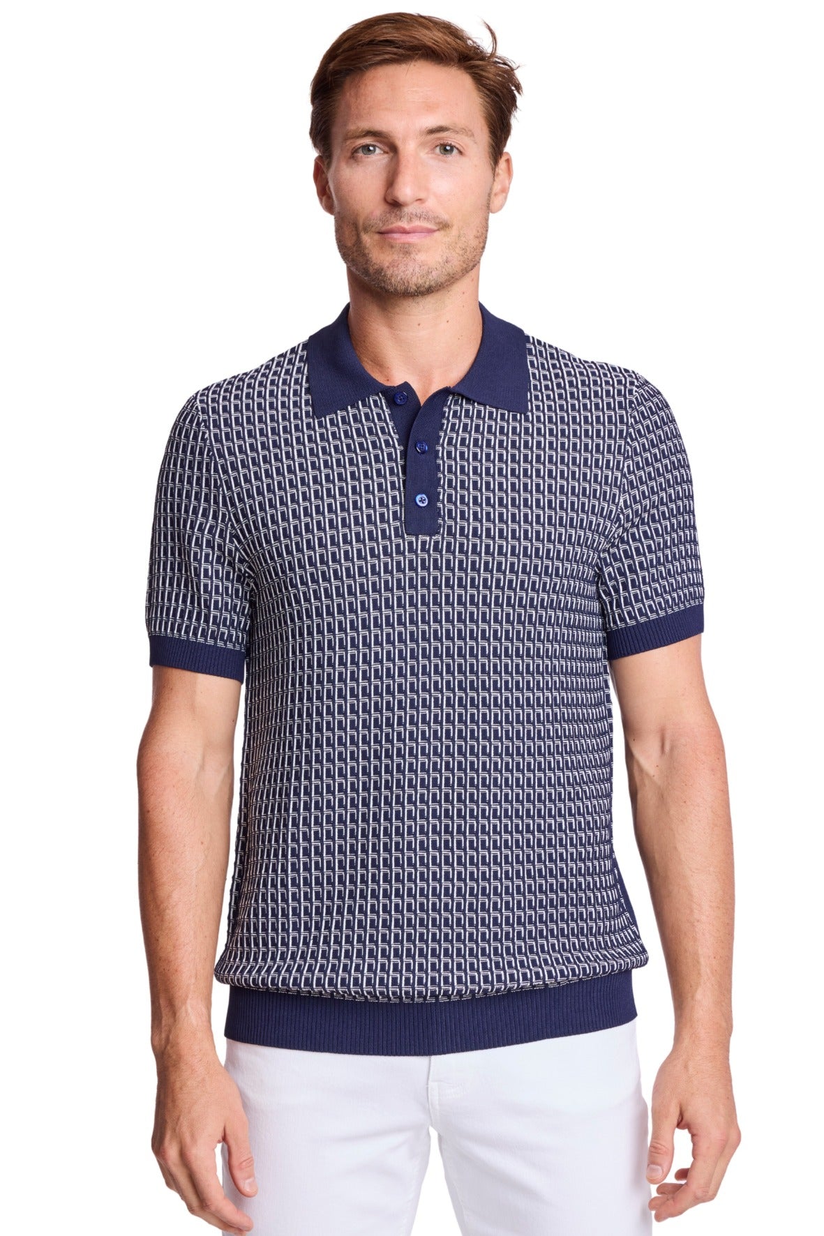 3 Button Polo - Crisp Navy & White