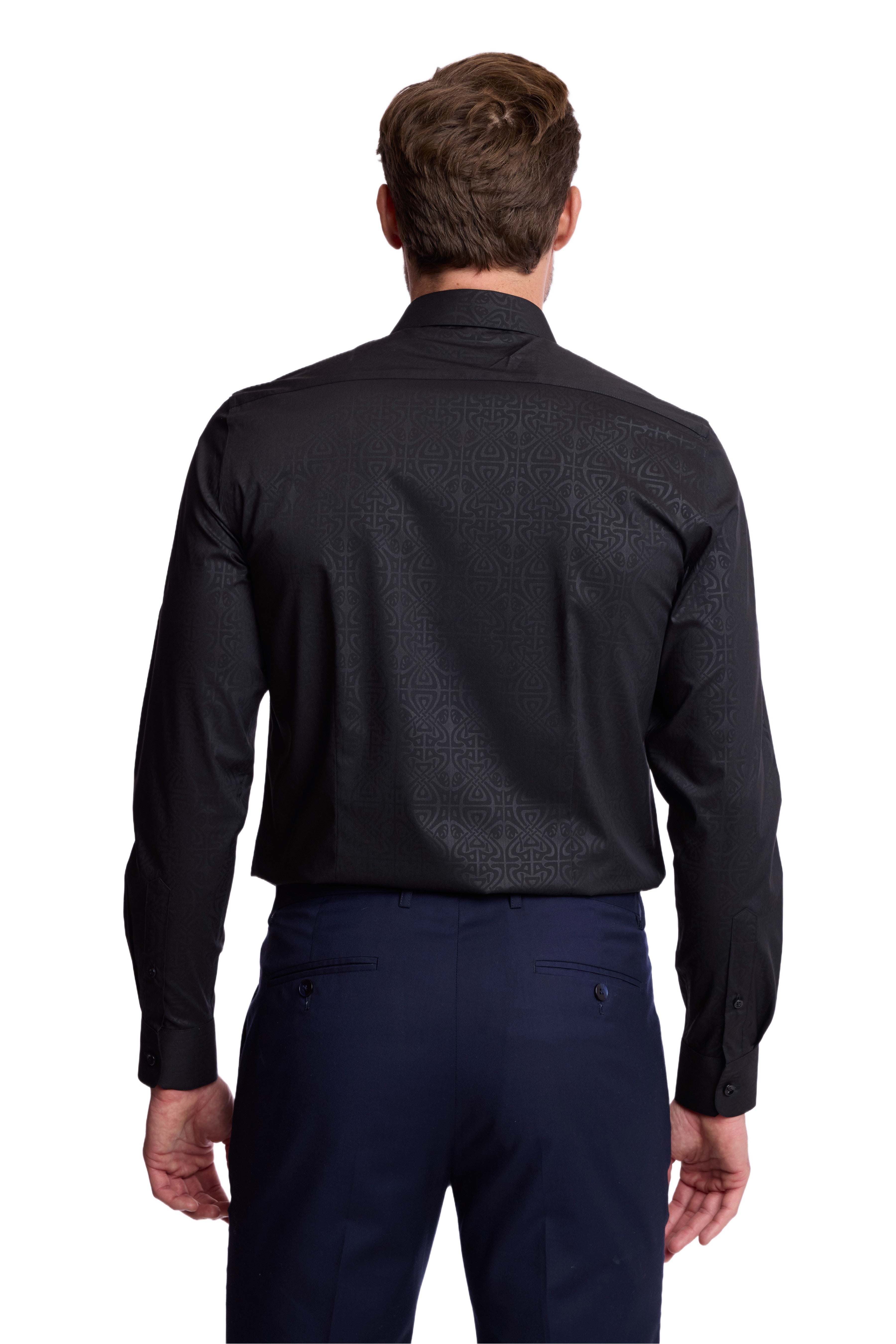 Peter Pointed Collar Shirt - Black on Black