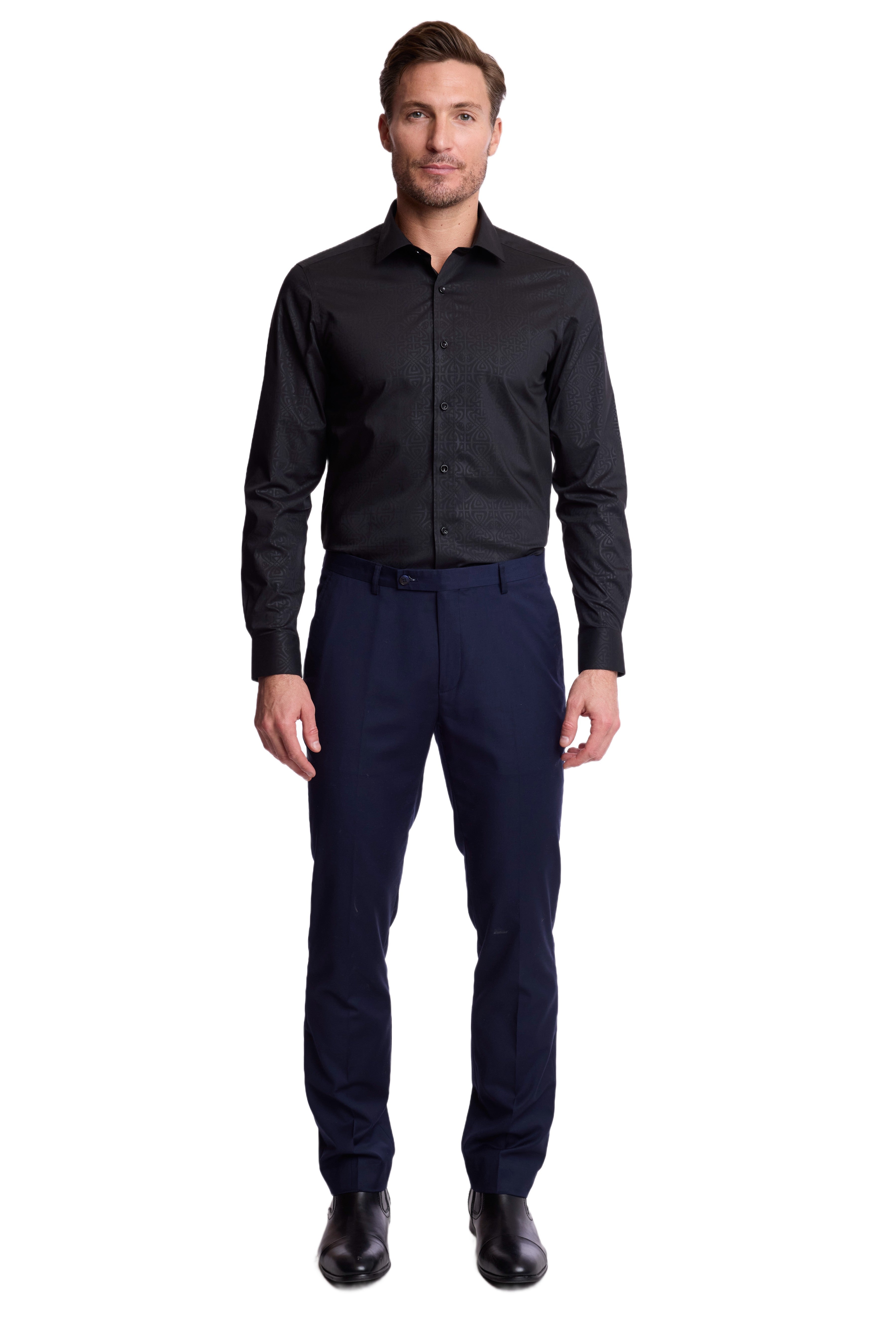 Peter Pointed Collar Shirt - Black on Black