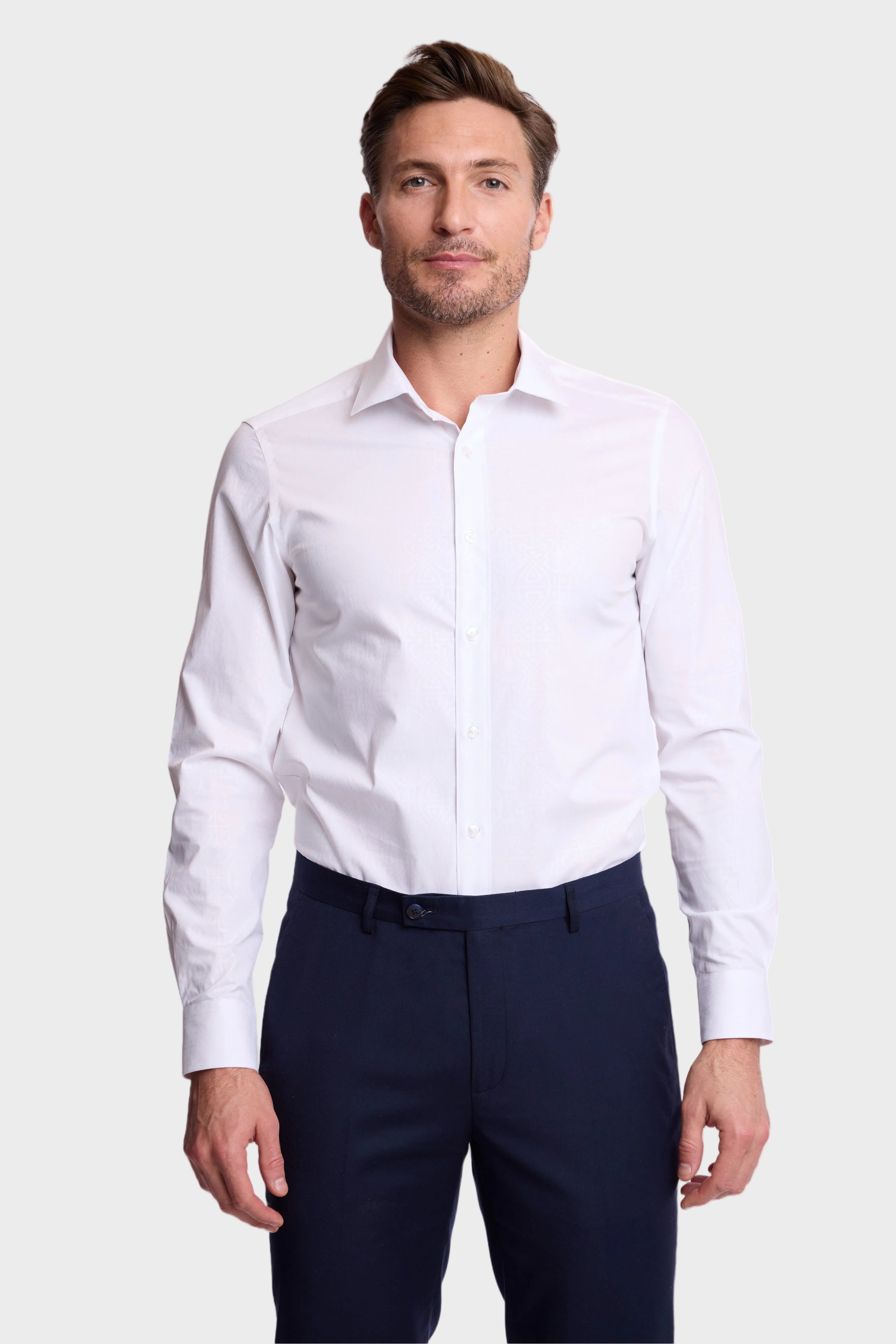 Peter Pointed Collar Shirt - White on White