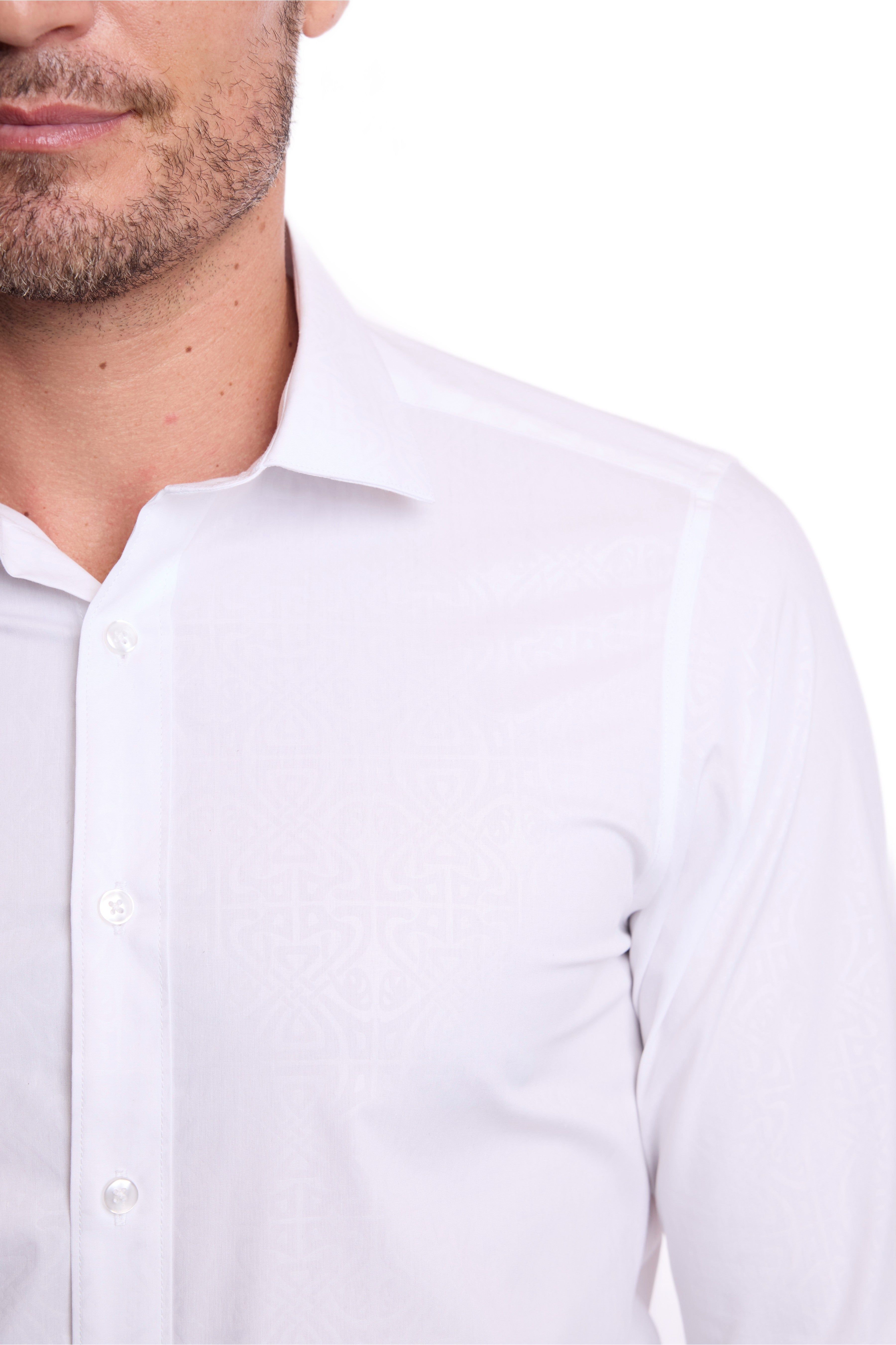 Peter Pointed Collar Shirt - White on White
