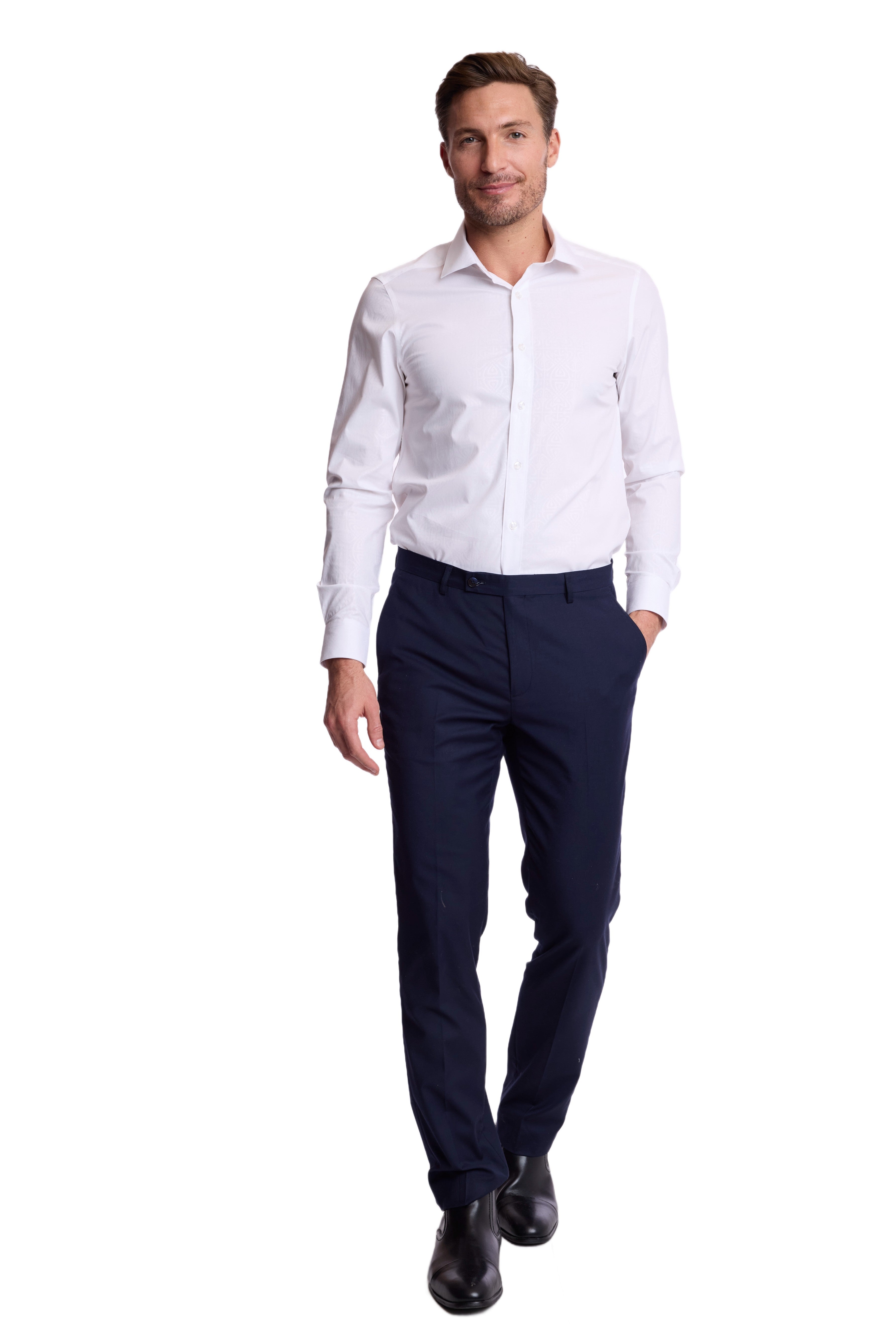Peter Pointed Collar Shirt - White on White