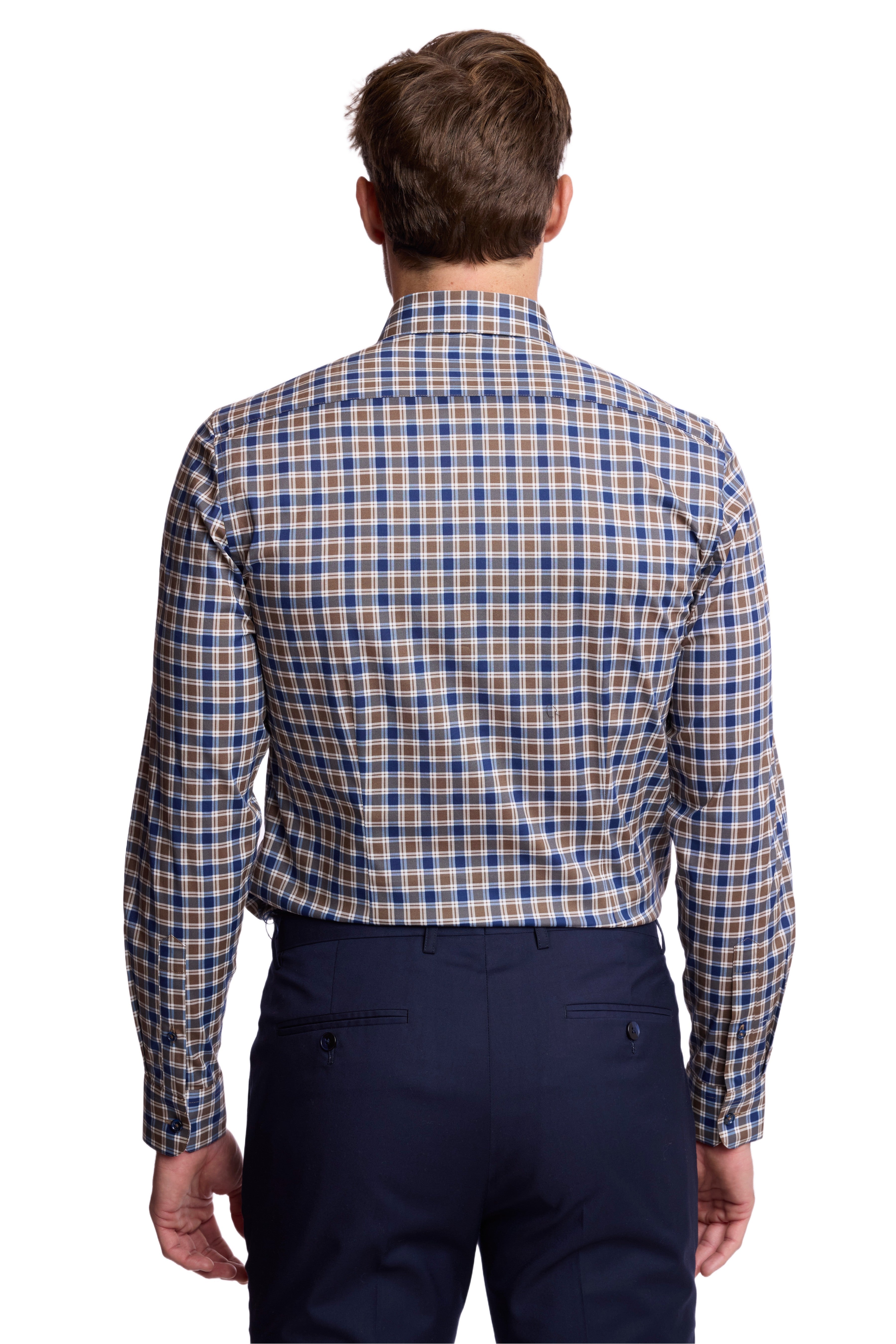 Brian Button Down Collar Shirt - Blue & Mustard Check