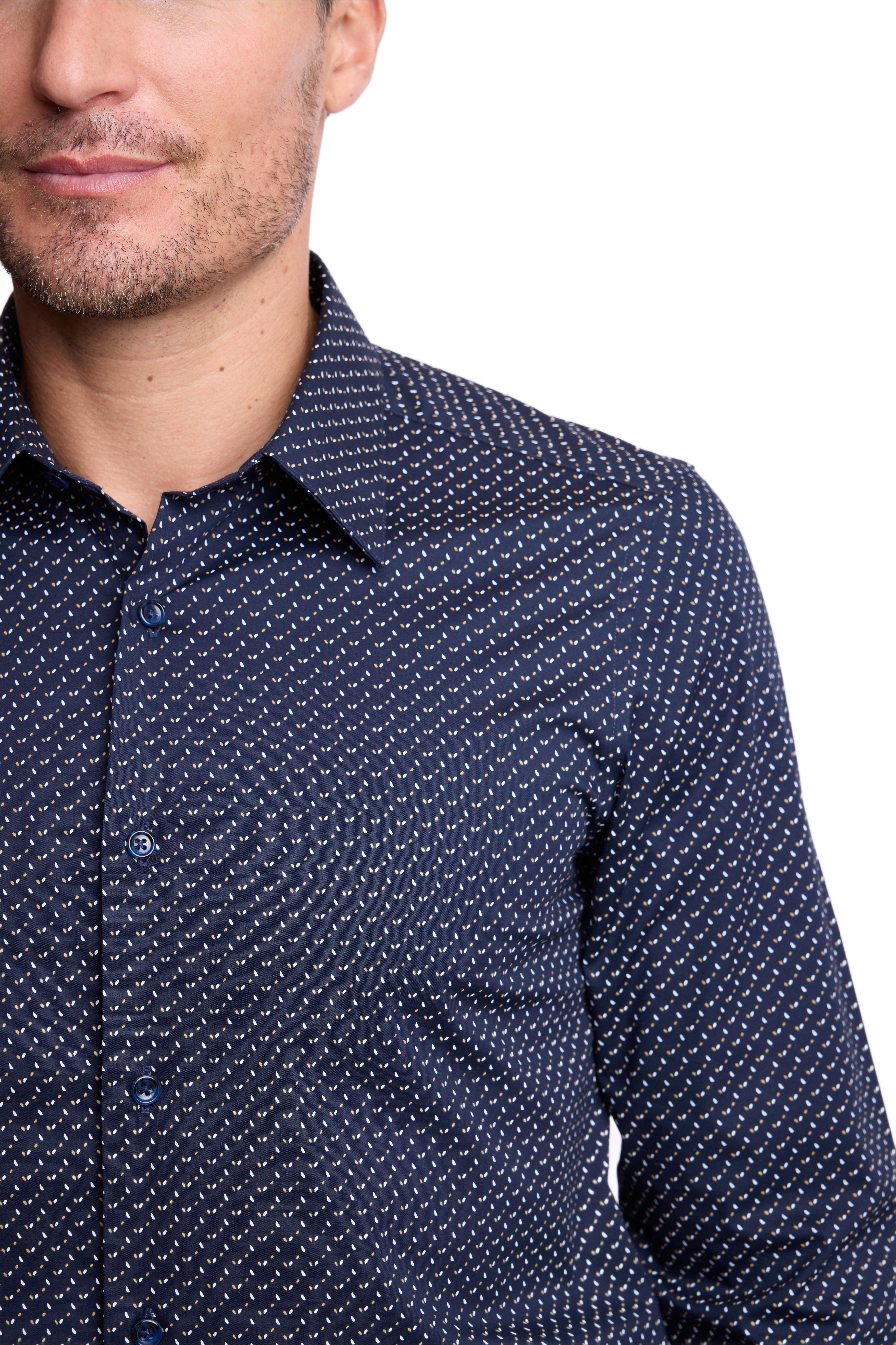 Parker Pointed Collar Shirt - Navy White Ditsy