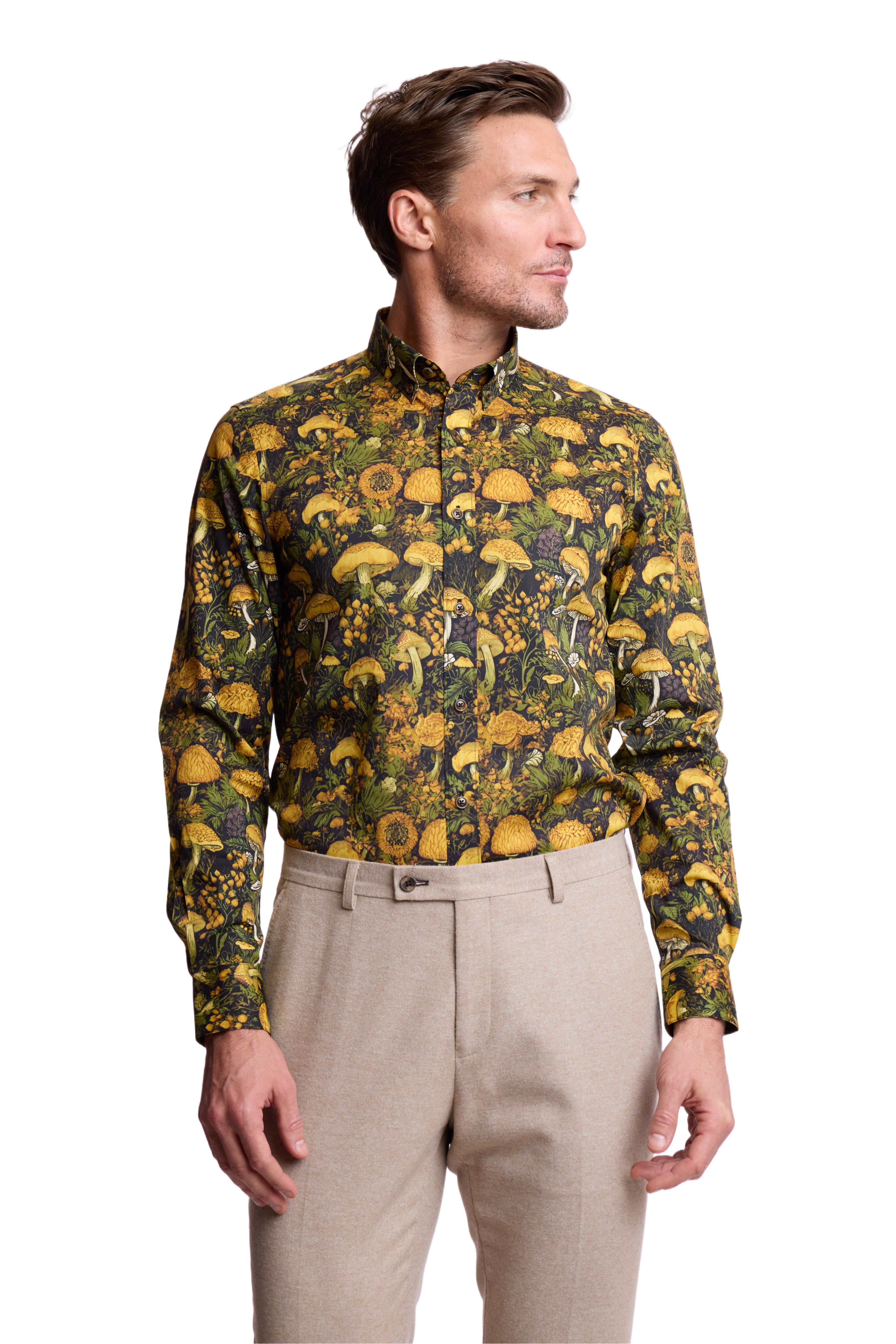 Brian Button Down Collar Shirt - Brown Mustard Mushroom